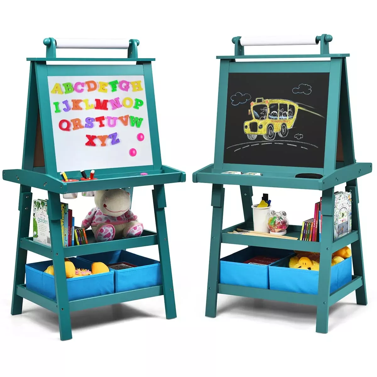 HONEY JOY Kids Art Easel 3-in-1 Magnetic Whiteboard Chalkboard Pink