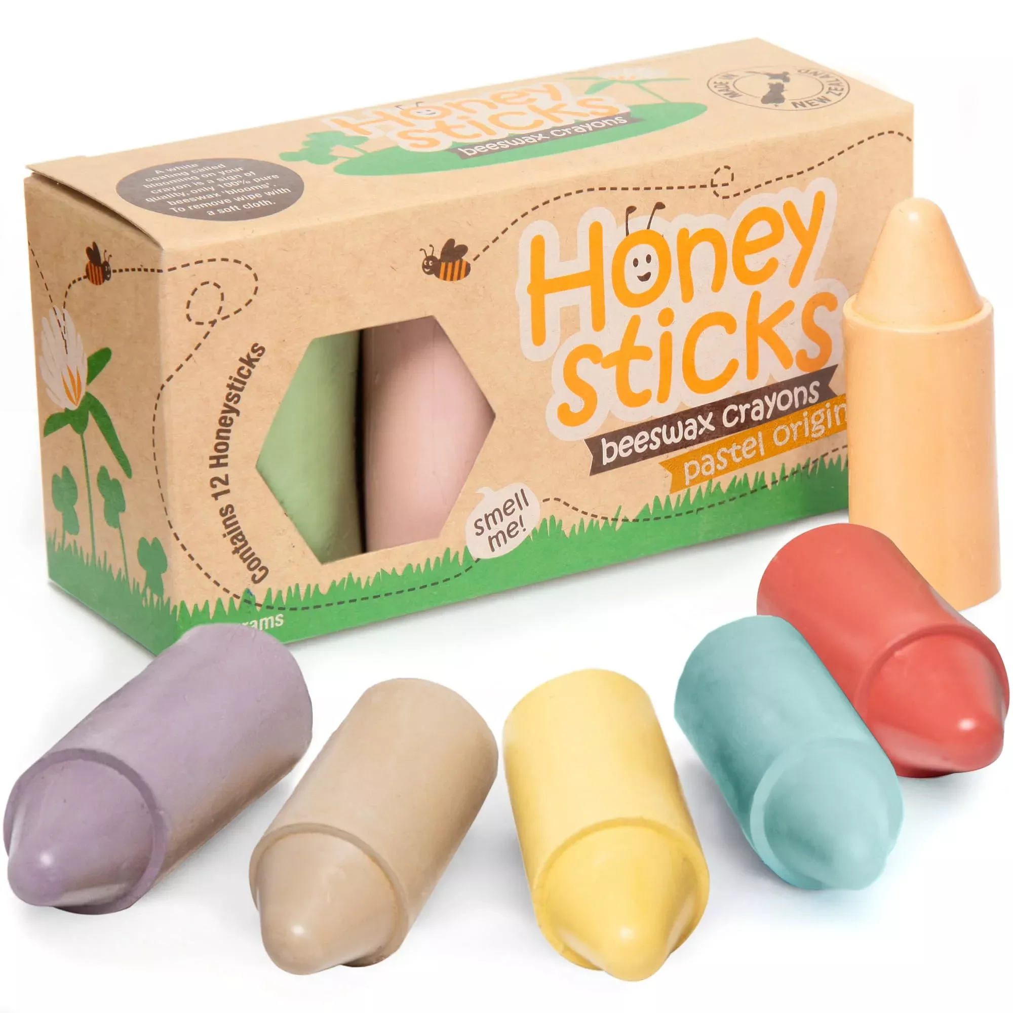 Honeysticks Beeswax Crayons for Kids, Pastel Colors, 12 Count