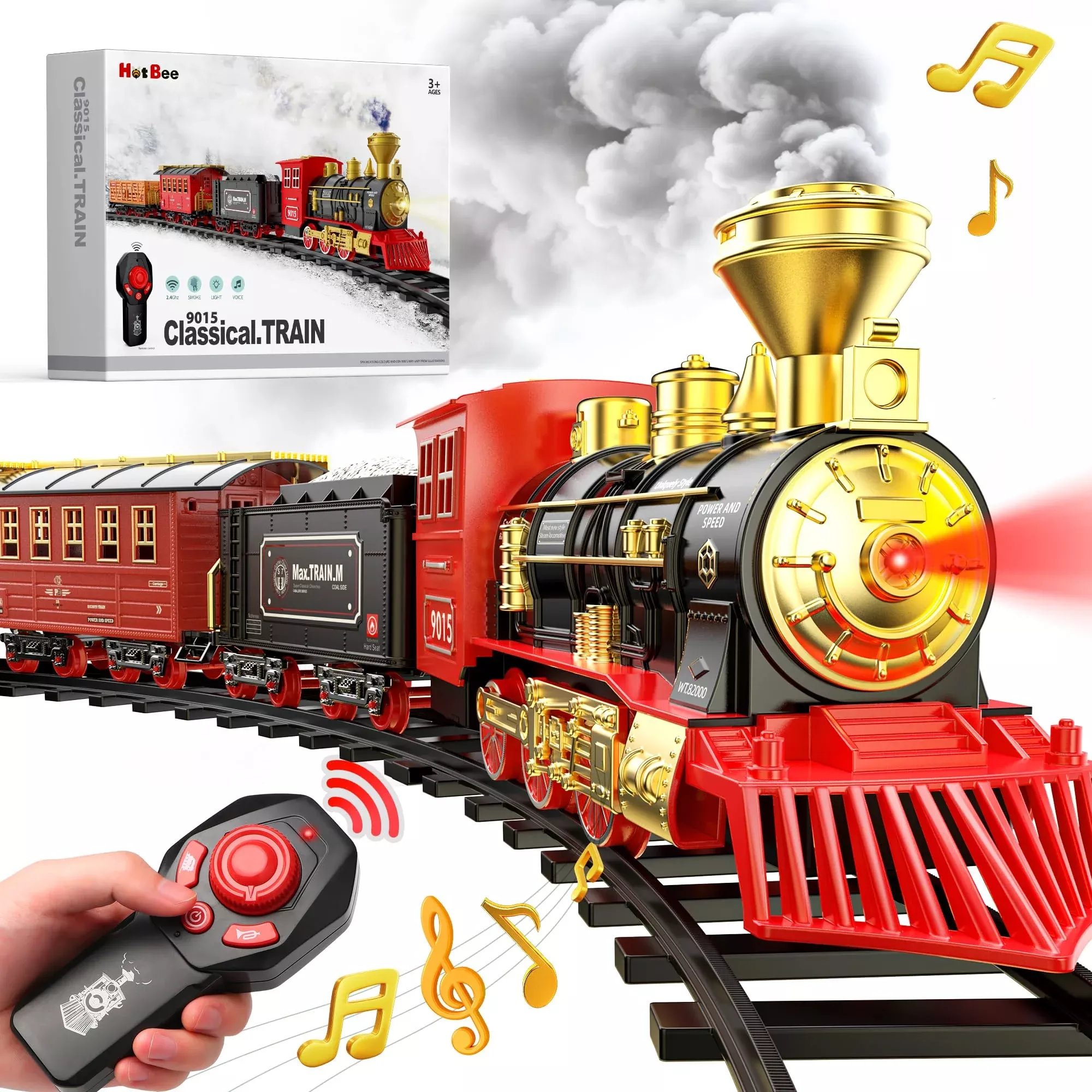 Hot Bee Train Set for Kids - Remote Control, Golden, 17.4"x13.