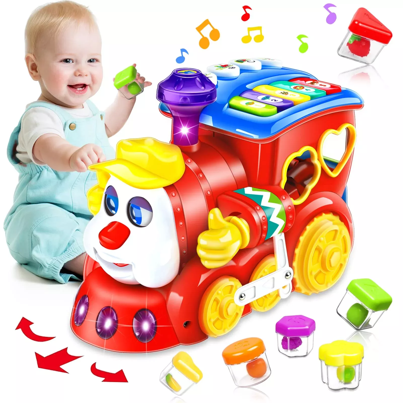 HSNEOI Musical Train Toy for Toddlers 6-12 Months Red/Blue/