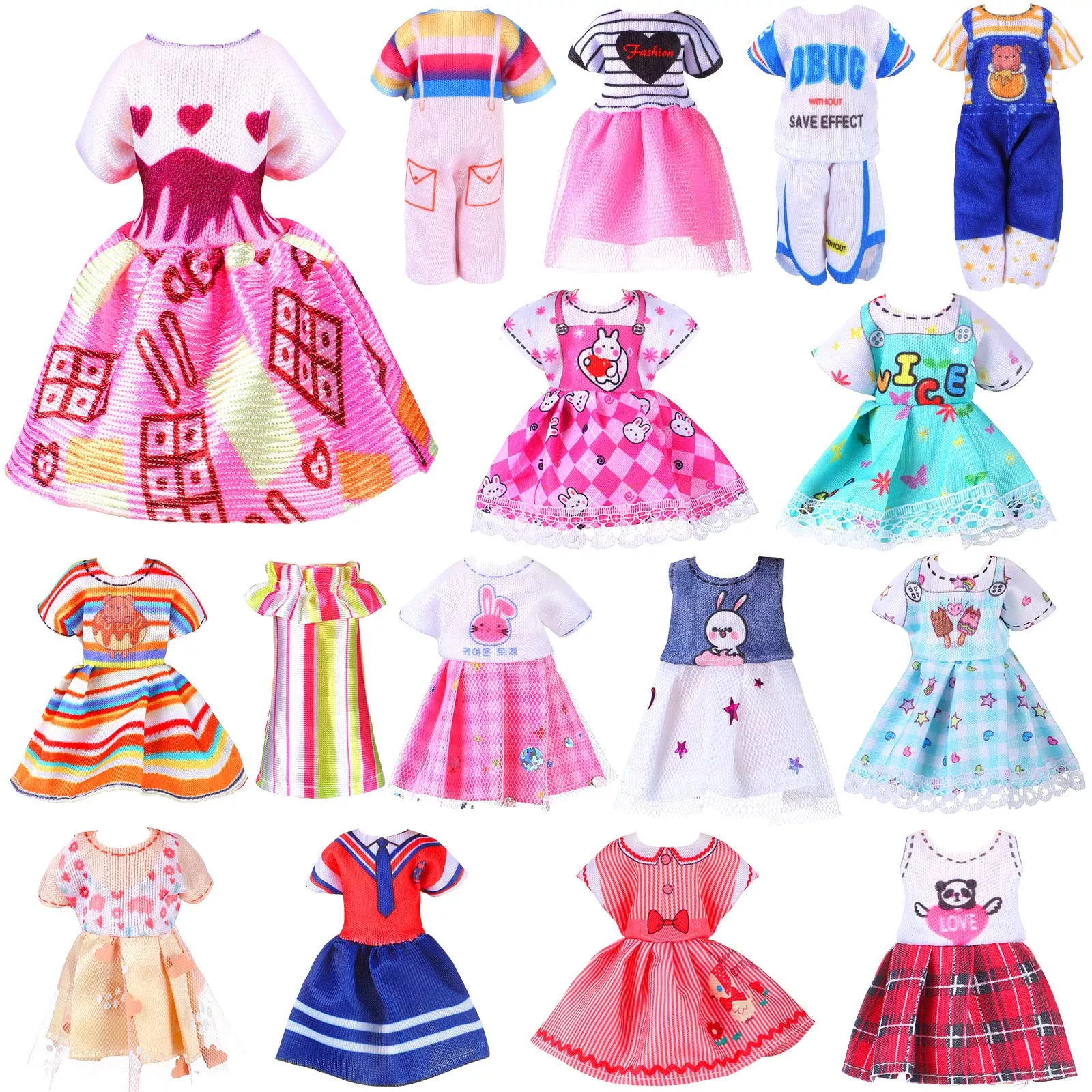 Hungdao Doll Clothes Set for 6 Inch Dolls, Multicolor, 16 Pieces