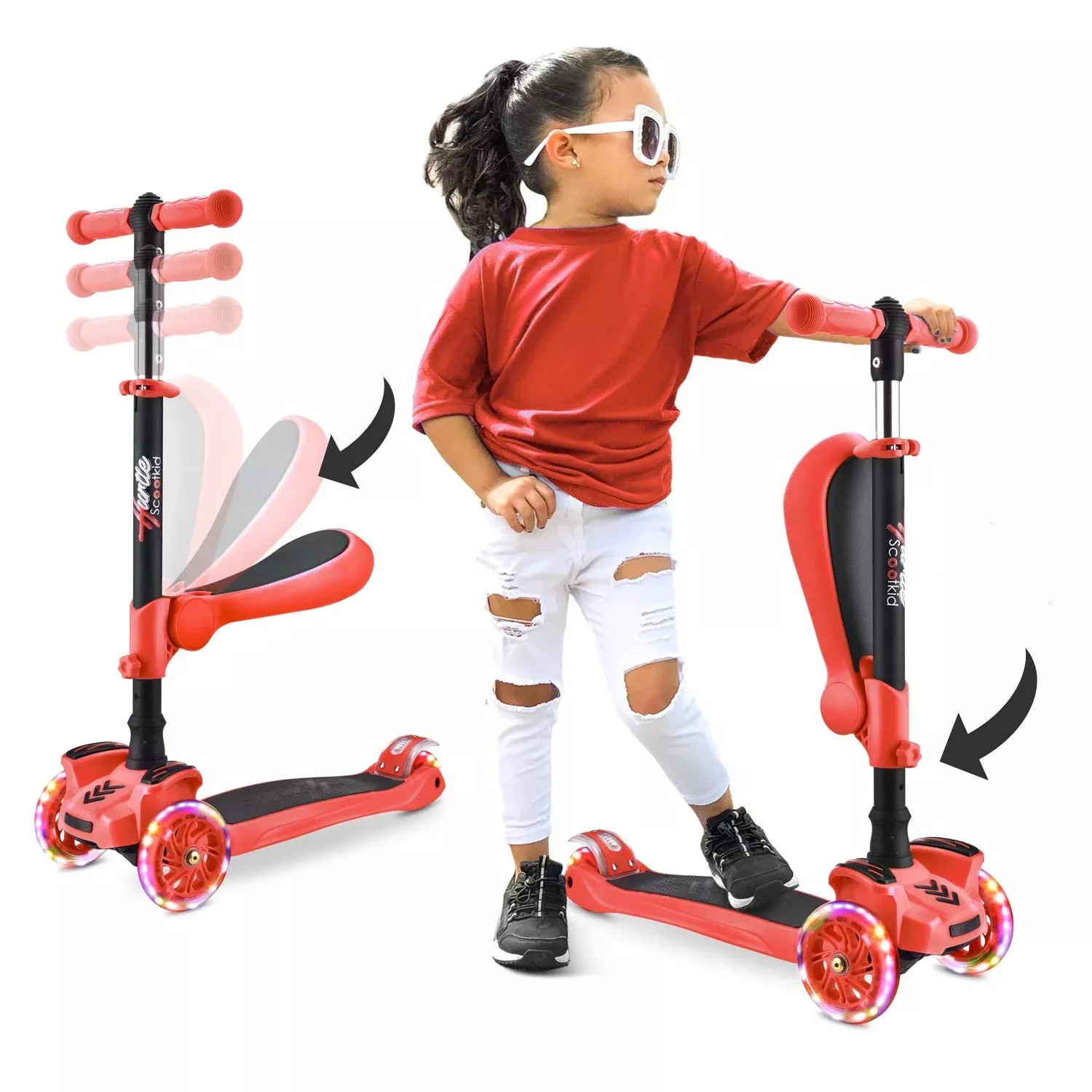 Hurtle 3-Wheel Kids Scooter with LED Lights, Red, One Size