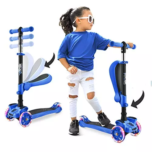 Hurtle ScootKid Mini Kids Scooter 3-Wheel Blue Adjustable Handlebar