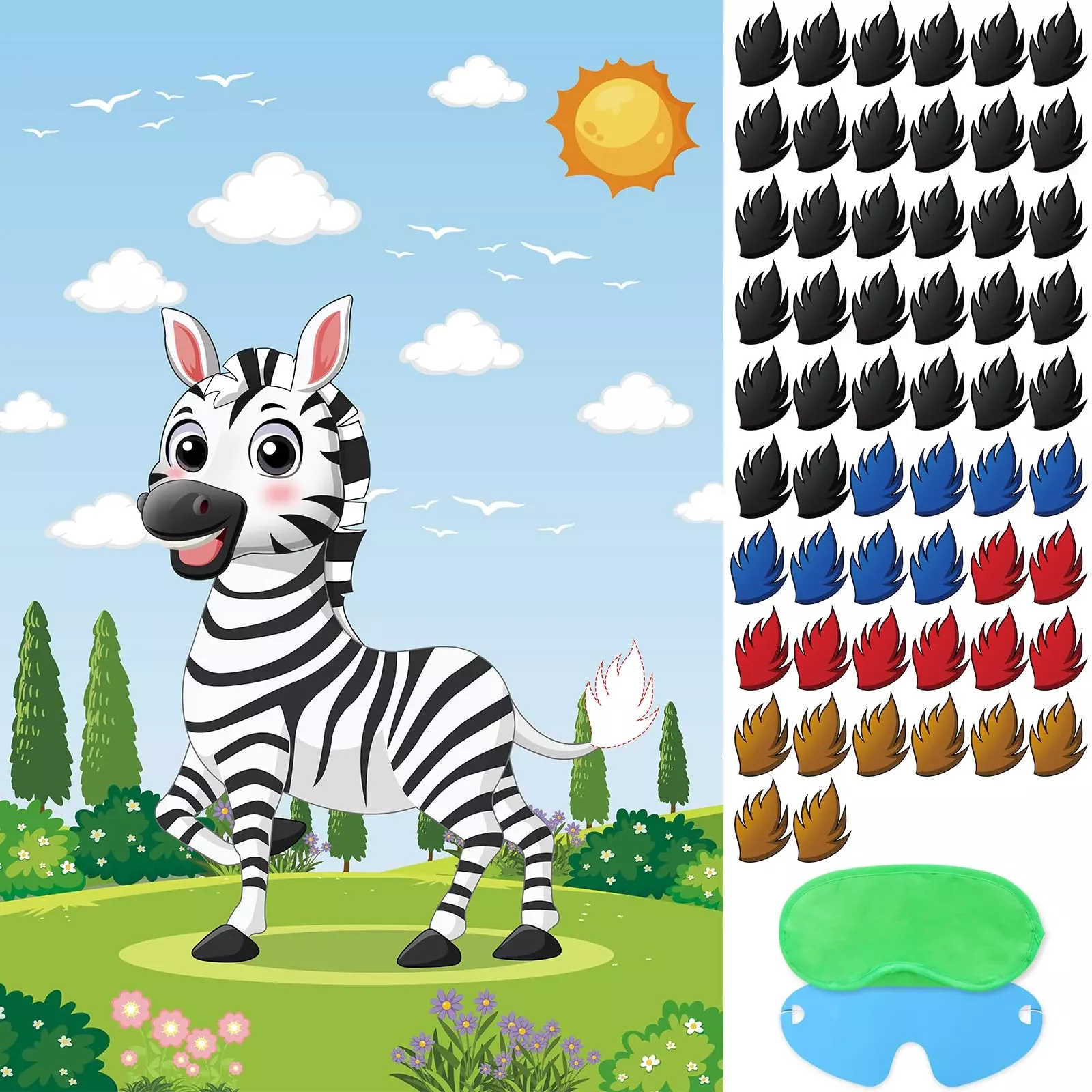 Hxezoc Pin The Tail On The Zebra With 56 Pcs Tails Stickers, Large Zeb