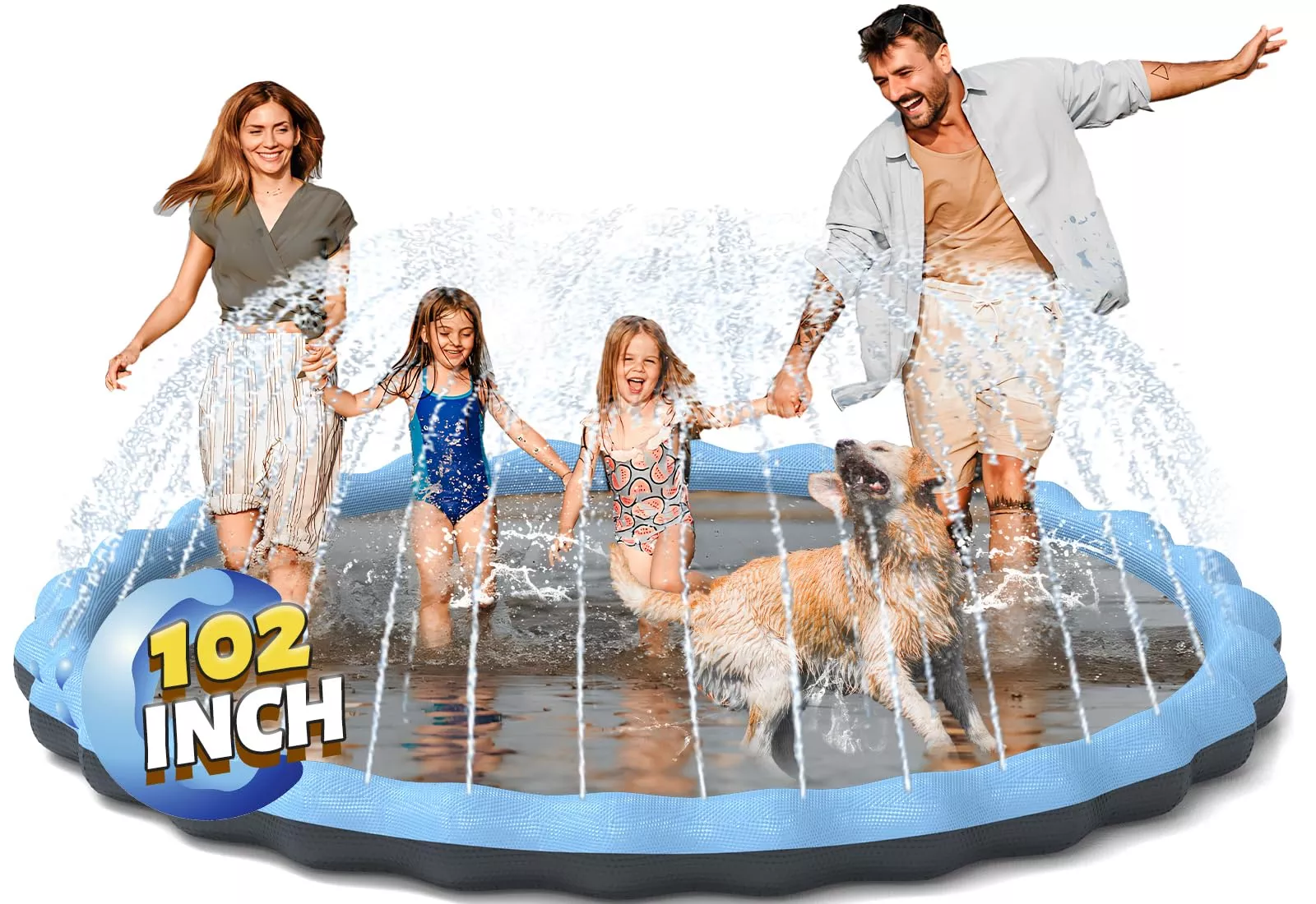 Hyperzoo 102' Extra Large Sprinkler Splash Pad For Kids And Dogs, Non-