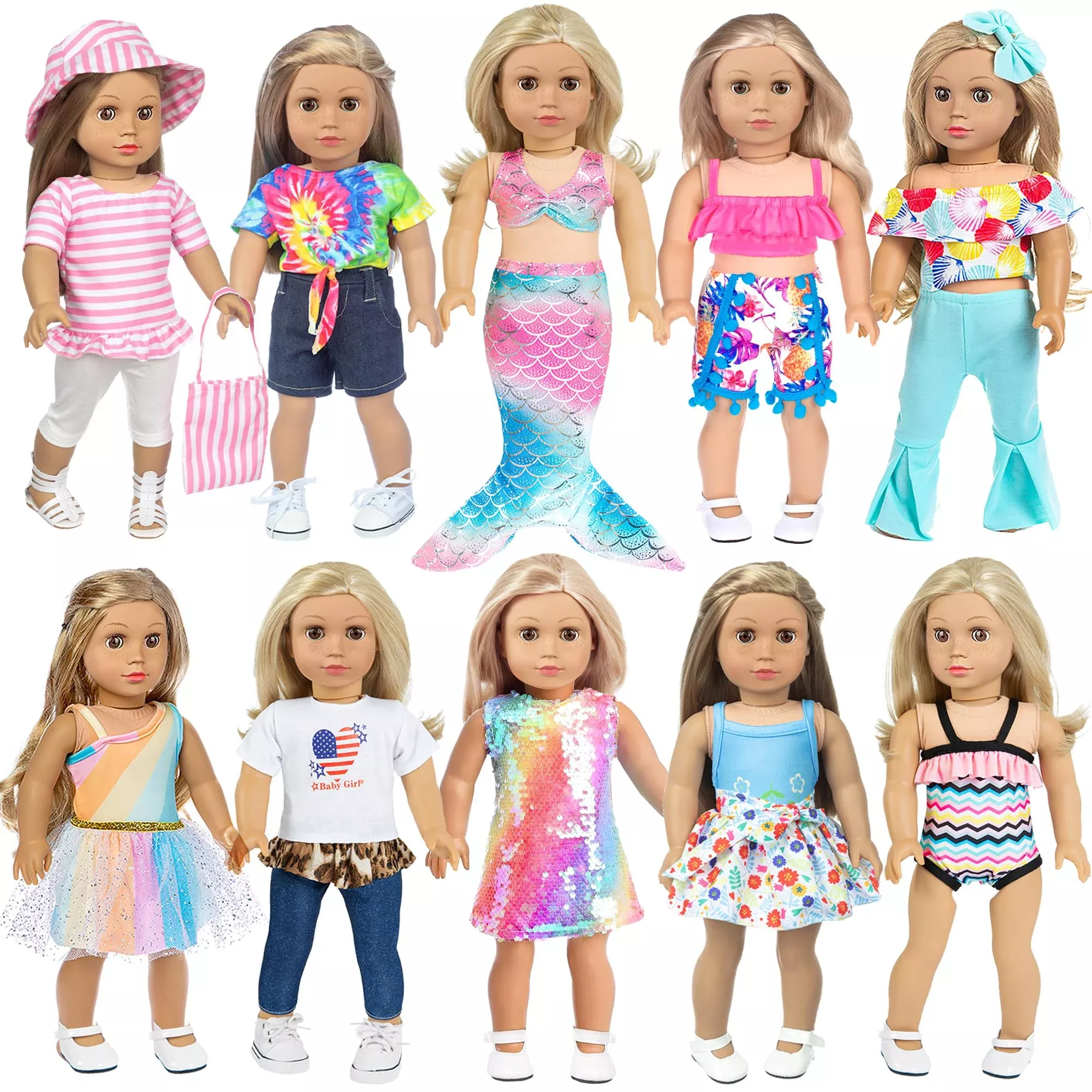 iBayda 18 Inch Doll Clothes Set - 10 Outfits & Accessories