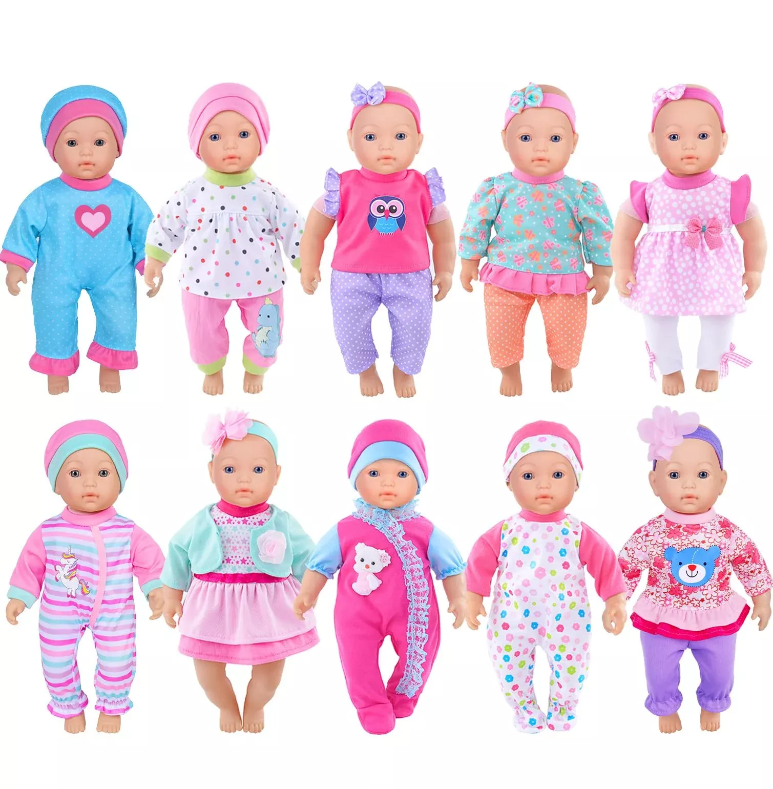 iBayda Baby Doll Clothes for 10-14 Inch Dolls, 10 Sets, Mult