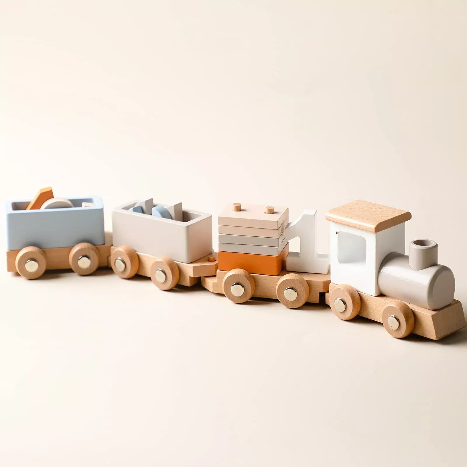 ibwaae Wooden Train Set for Toddlers 12 PCS Natural Wood Colorful