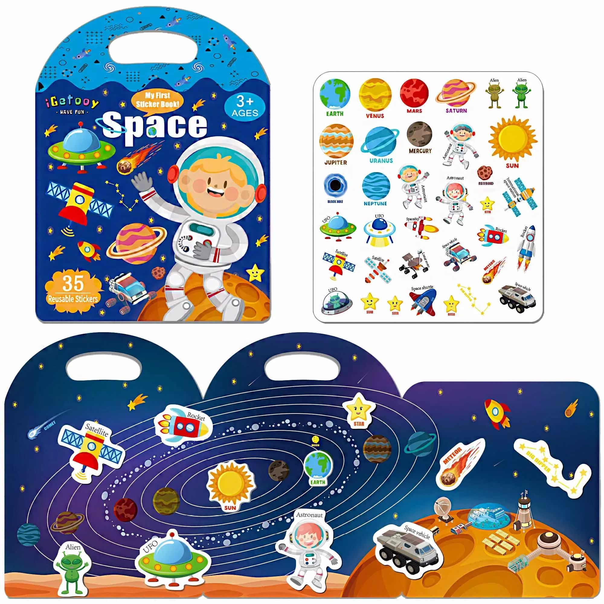 iGetooy Reusable Sticker Book for Kids - Space Theme, Portable Design