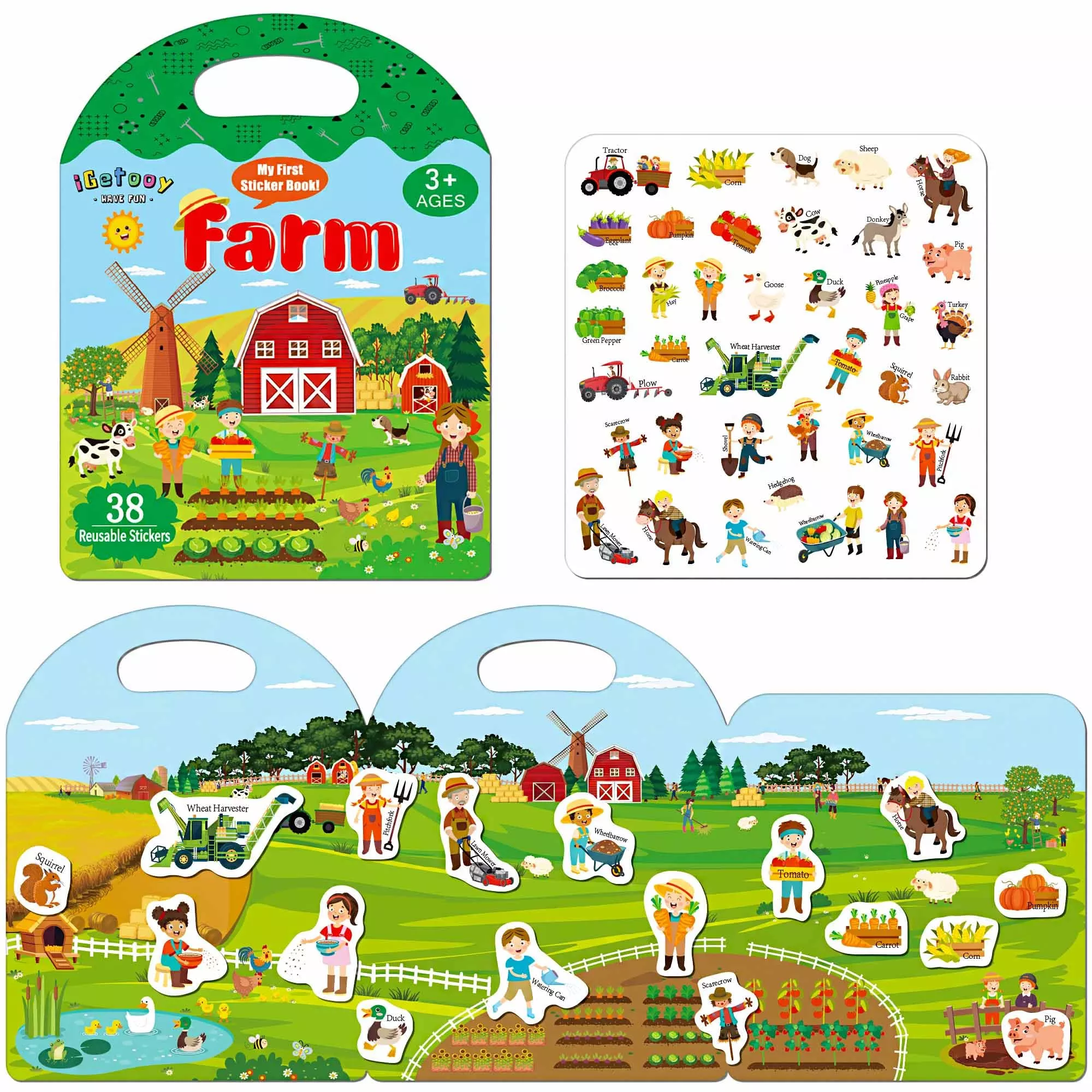 Igetooy Reusable Sticker Books For Toddlers 1-3, Farm Stickers For Kid