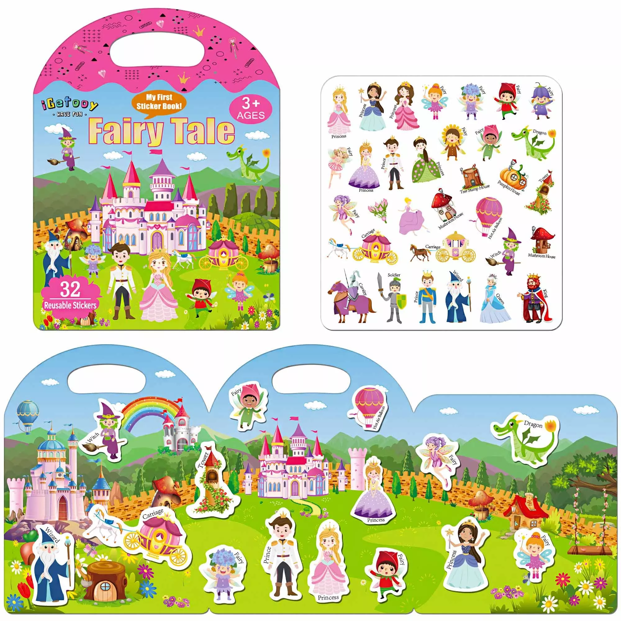 iGetooy Reusable Sticker Books for Toddlers, PVC Fairy Tale Stickers,