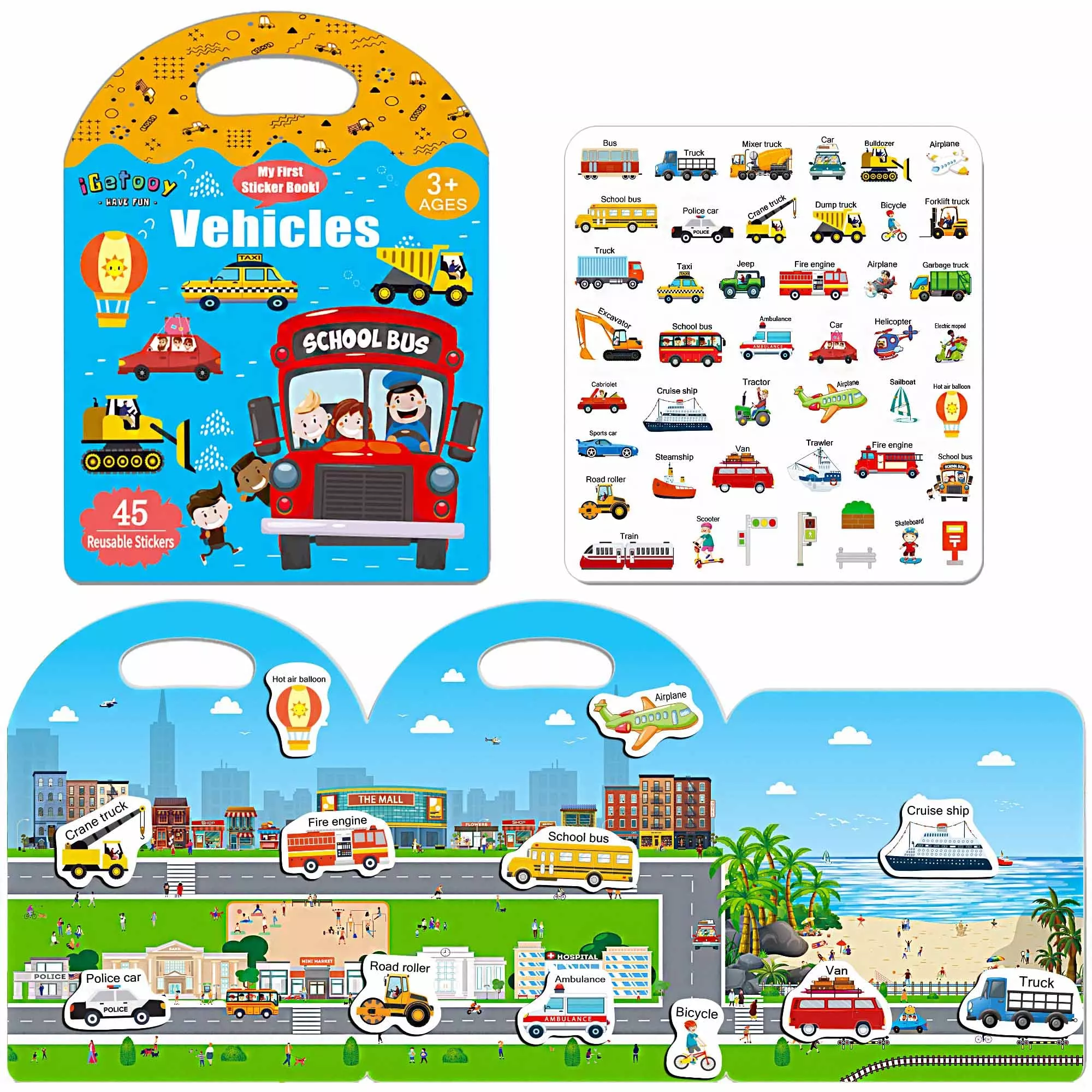 Igetooy Sticker Books For Toddlers 2-4 Years, Reusable Sticker Book Fo