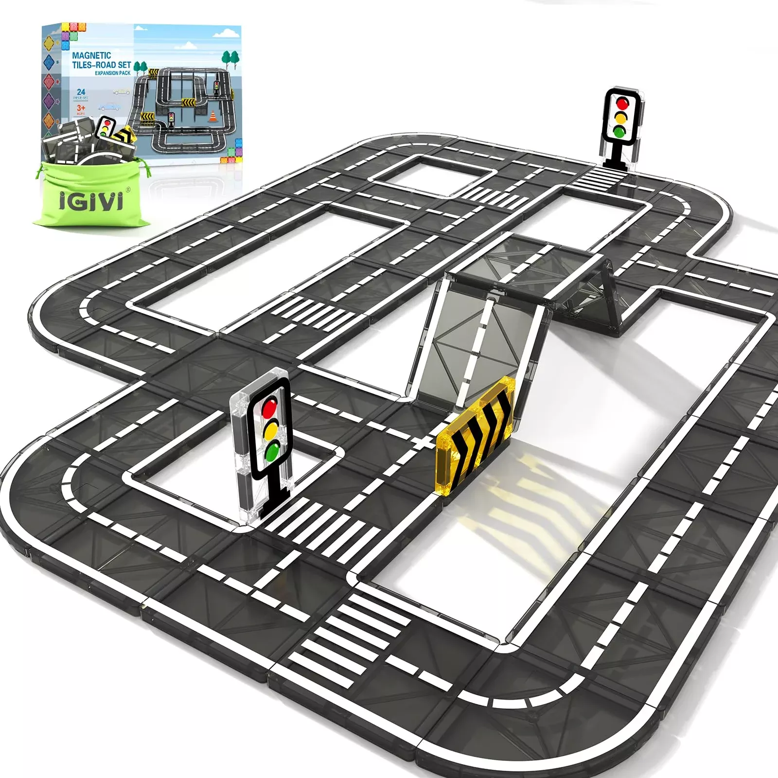 IGIVI Magnetic Tiles Road Set for Kids, Colorful, Small to Medium