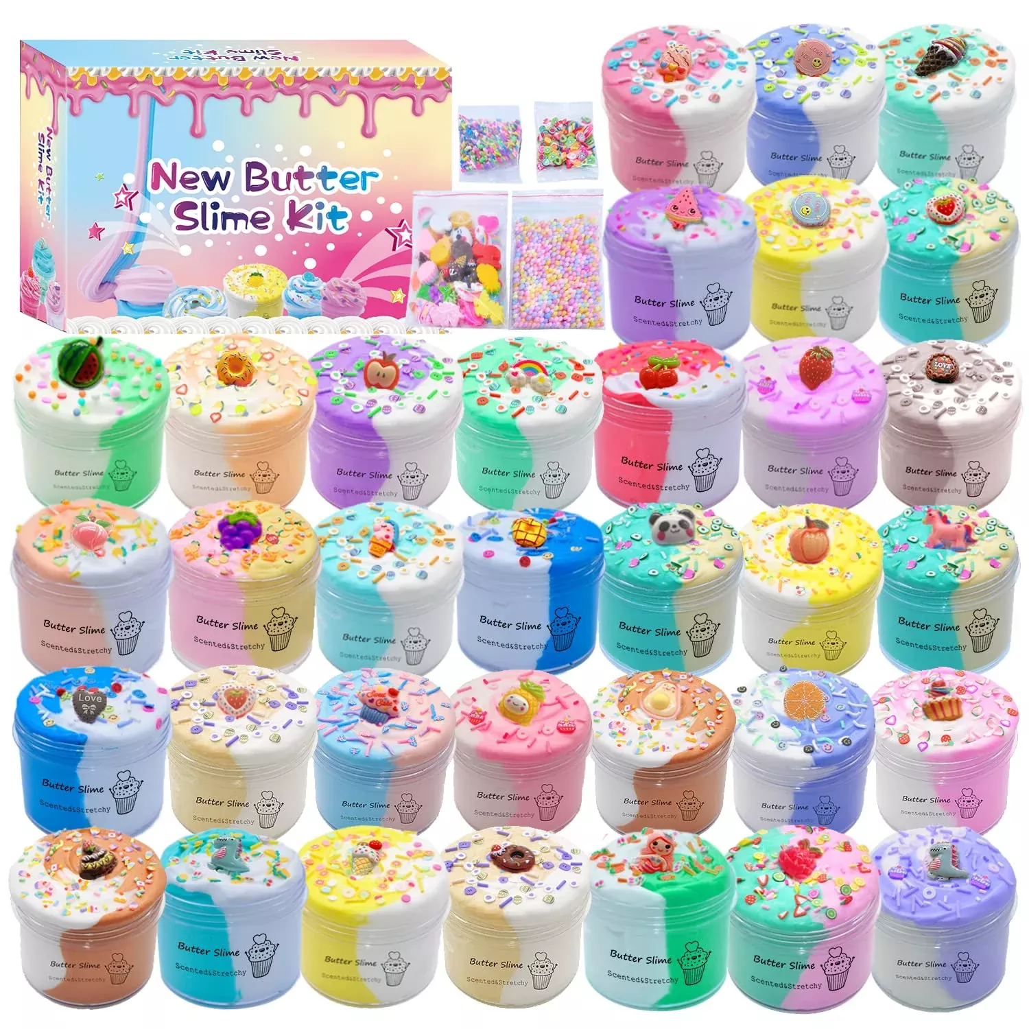 Inksbui Butter Slime Kit 34 Packed Two-Toned Colorful Slime, Stress Re