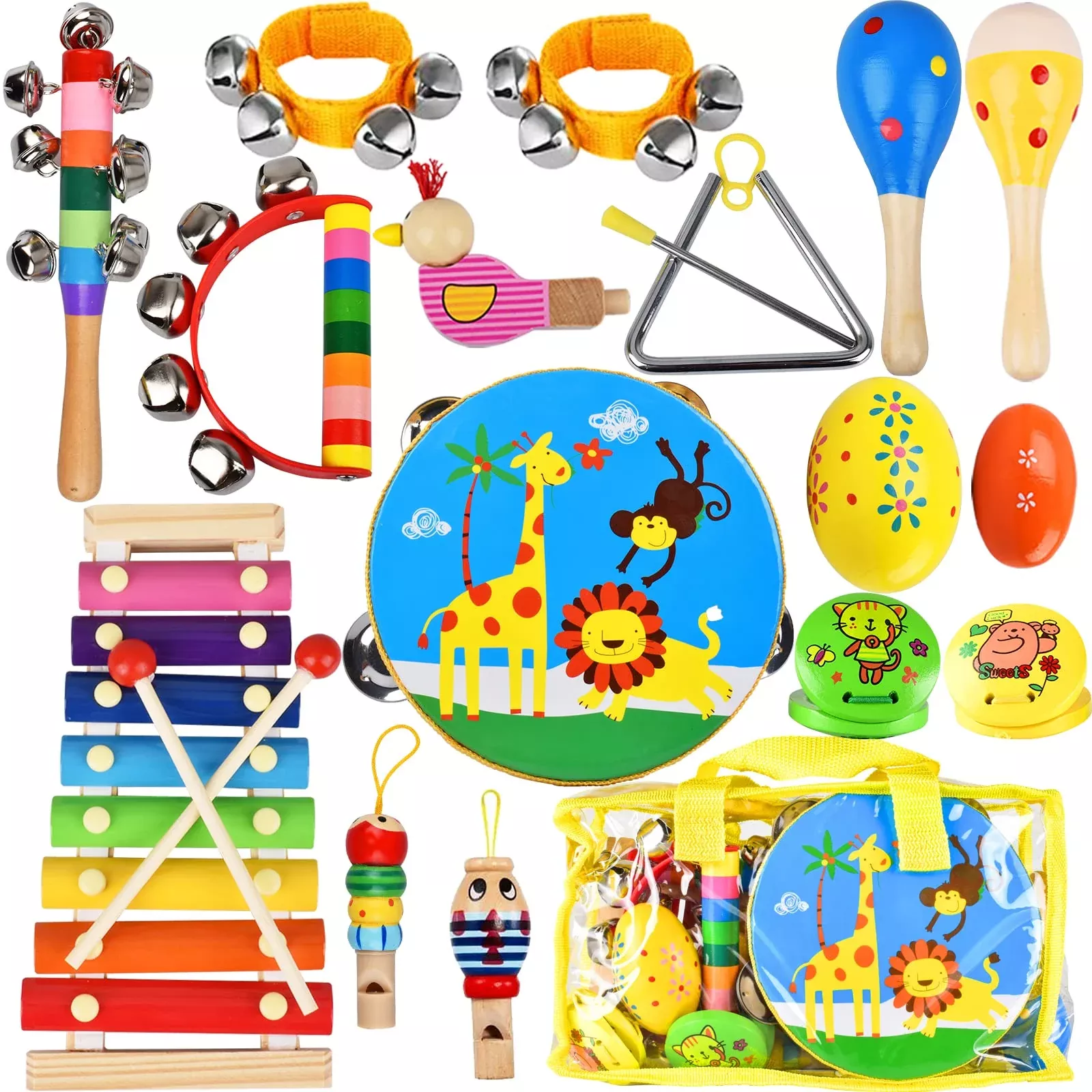 INLAIER 20pcs Toddler Musical Instruments Set, Multi Color, Small