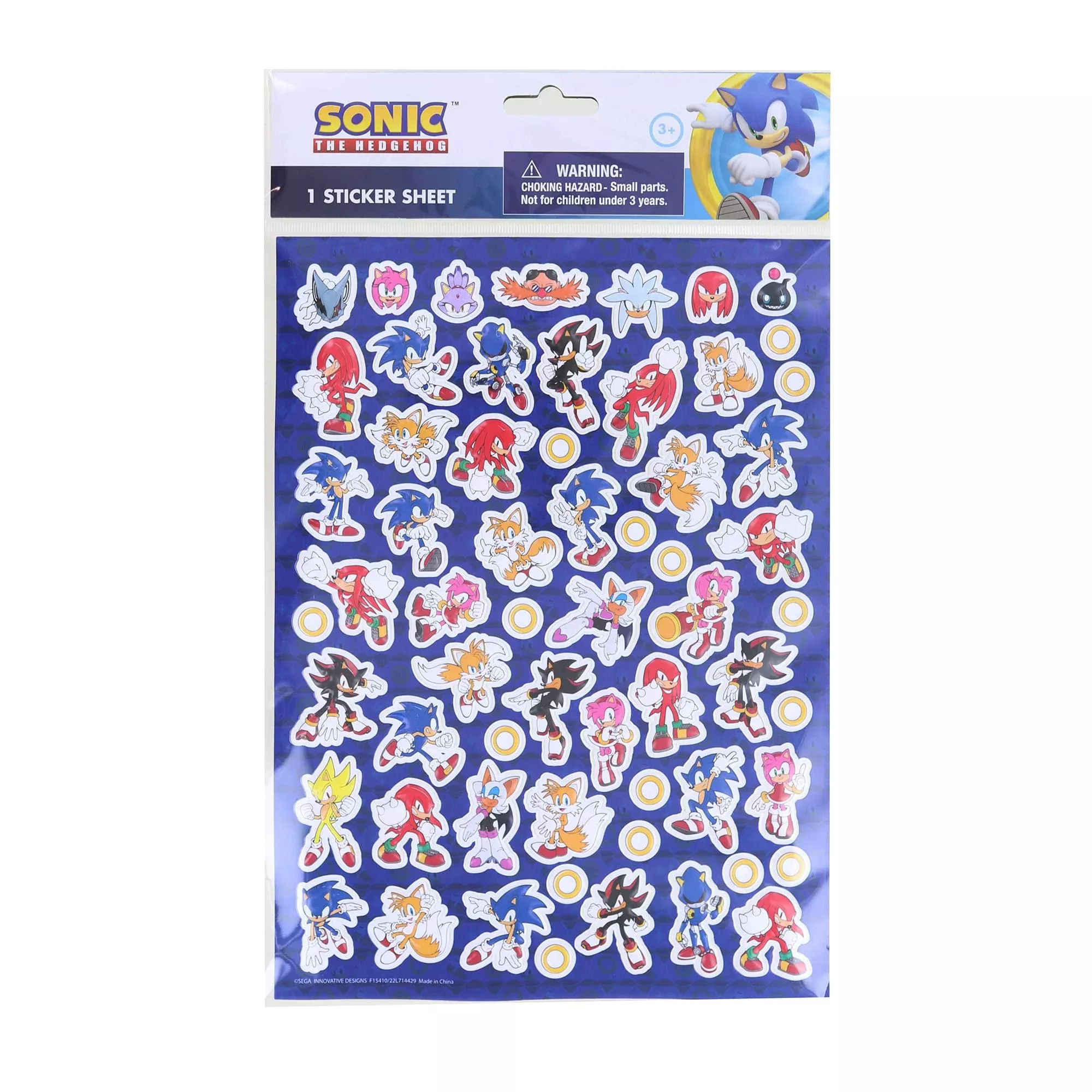Innovative Designs Sonic the Hedgehog Sticker Sheet, Blue, 26 Pack