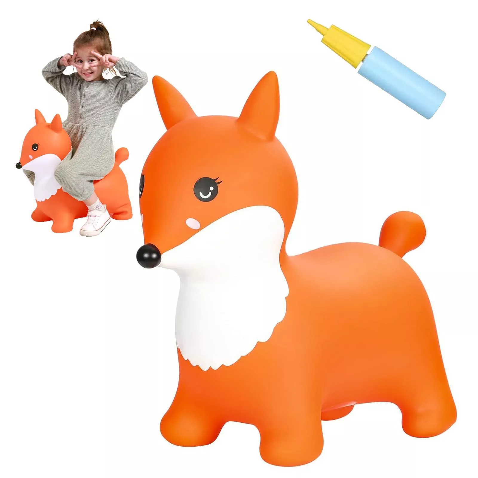 INPANY Bouncy Fox Toy, Large, Orange, Durable Eco-Friendly Material