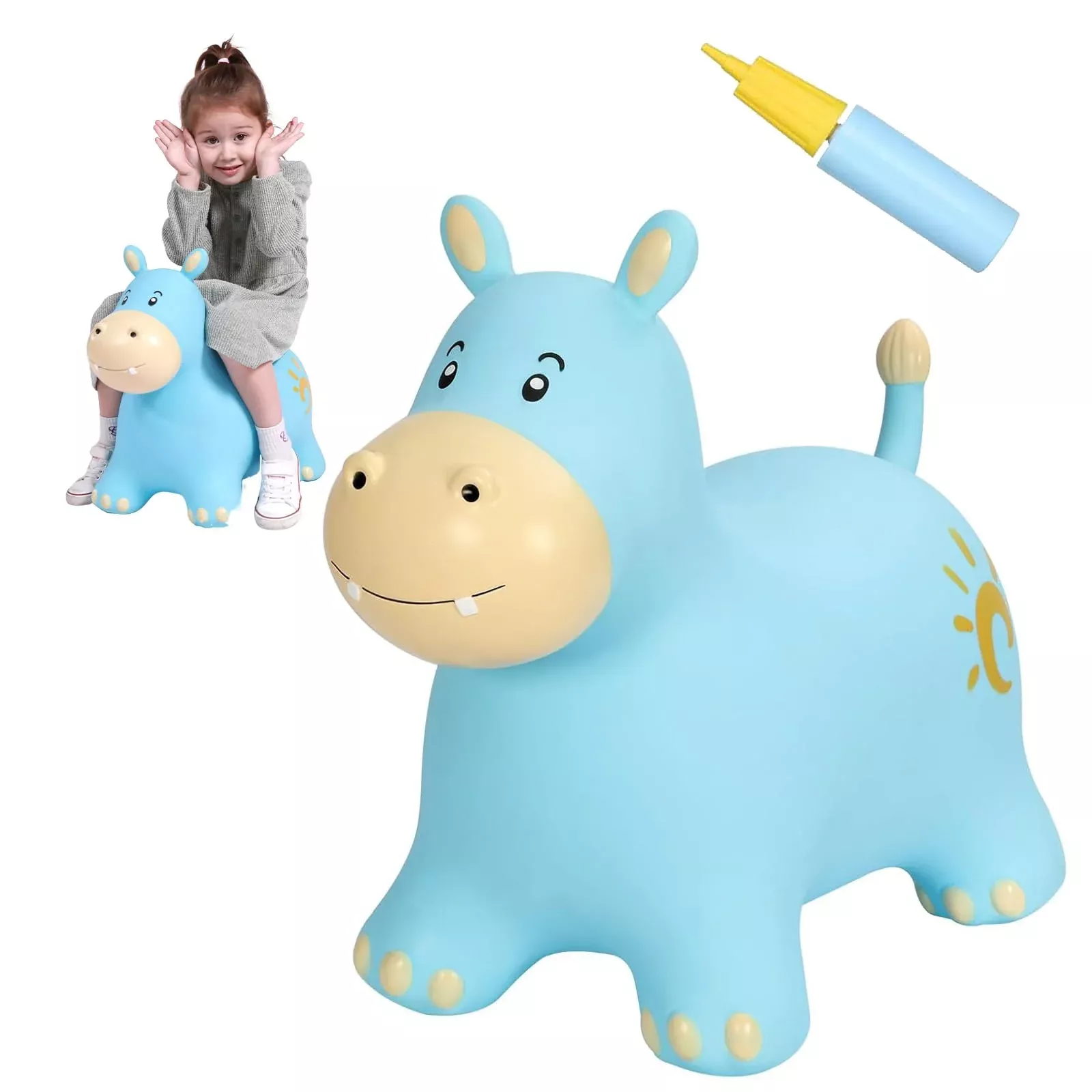 INPANY Bouncy Hippo Hopper Toy Large Blue for Indoor & Outdoor Fun