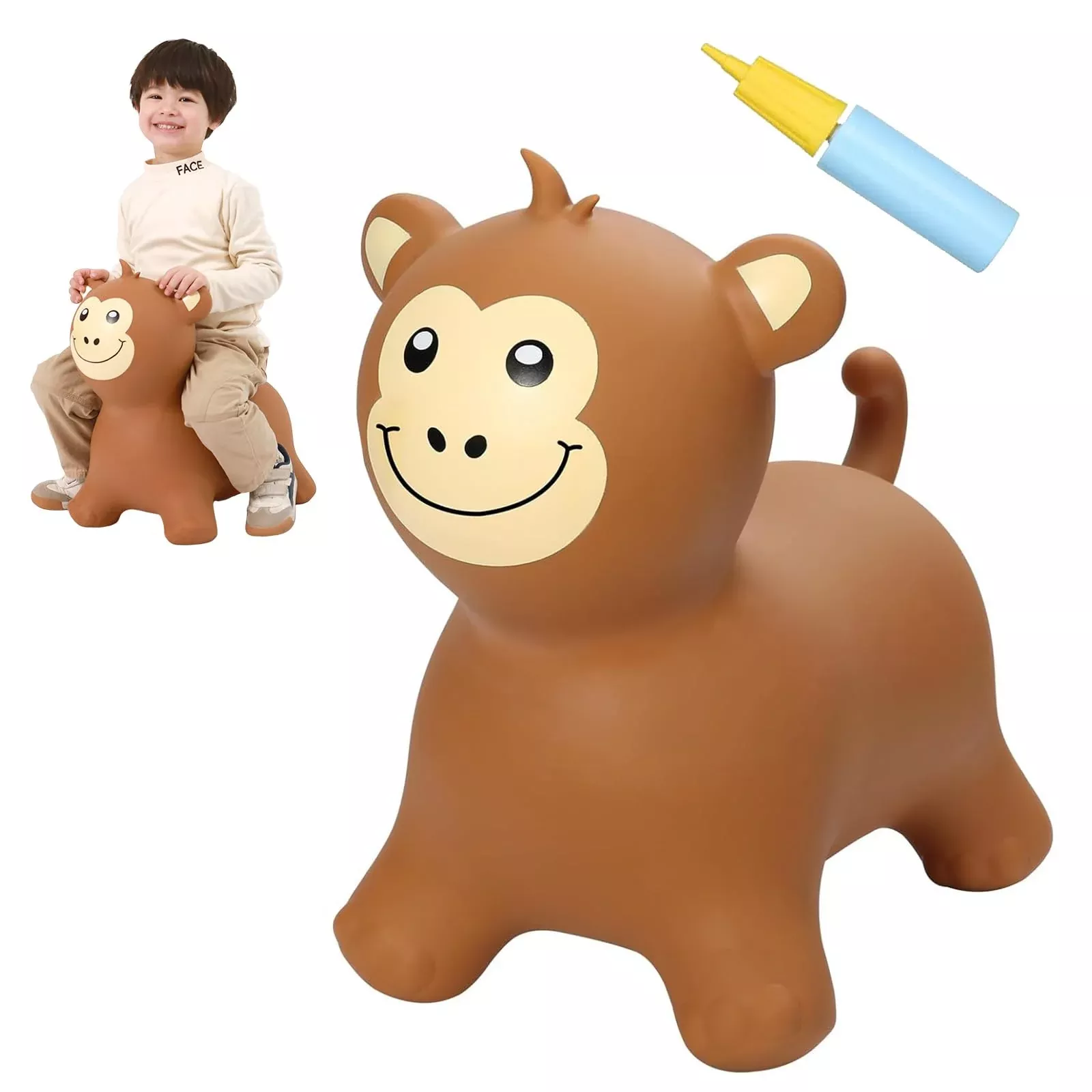 INPANY Bouncy Monkey Hopper Toy Large Brown for Indoor Outdoor Fun