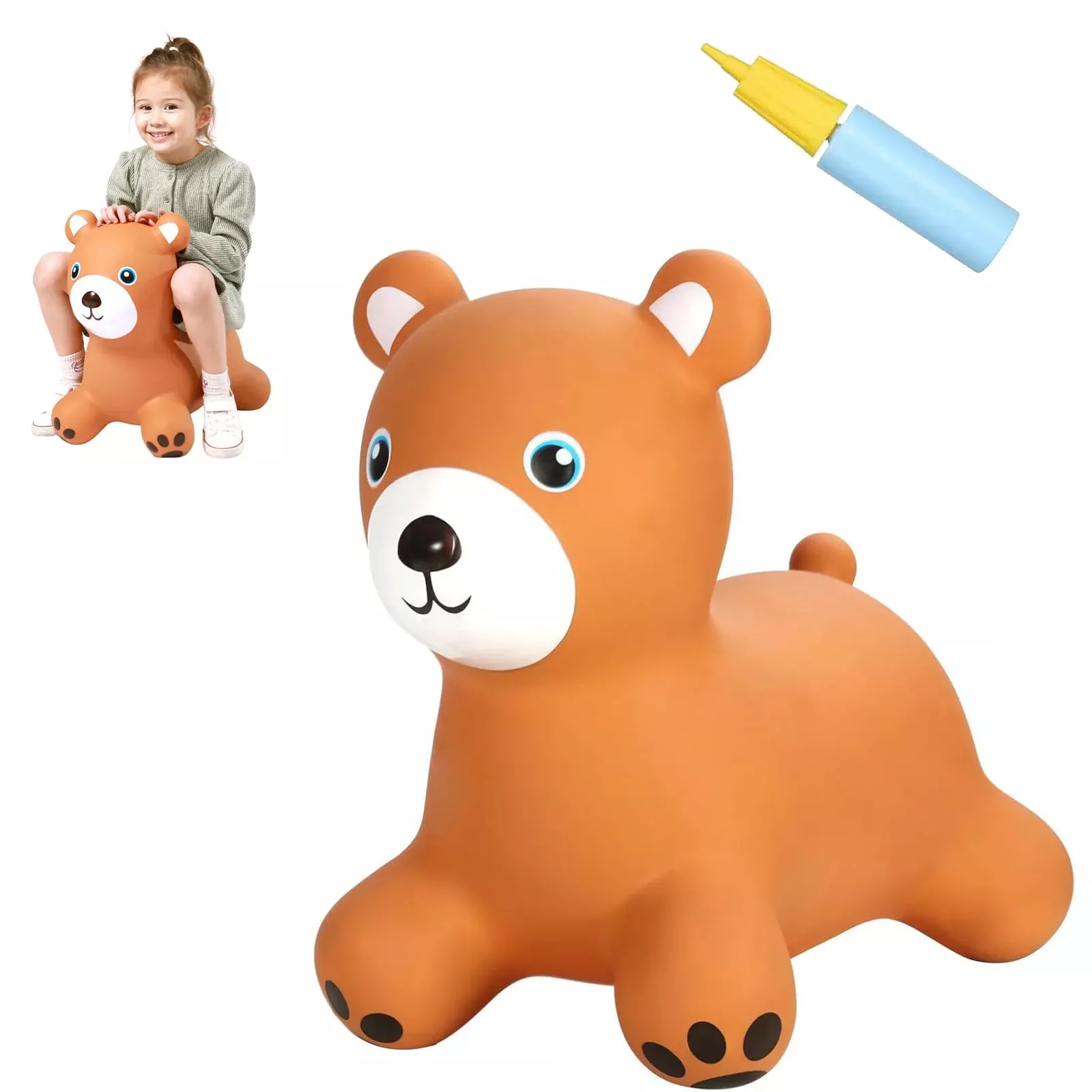 INPANY Teddy Bear Bouncy Horse Hopper Toy, Small Brown Rubber Ride-On