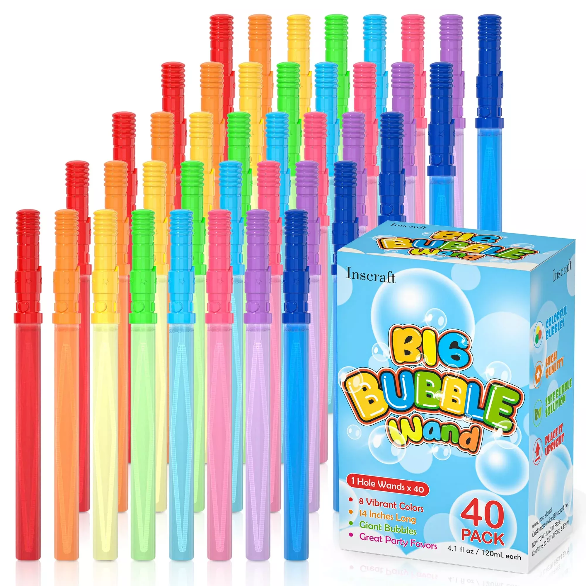 INSCRAFT 40 Pack 14" Big Bubble Wands, Multicolor, Child Safe