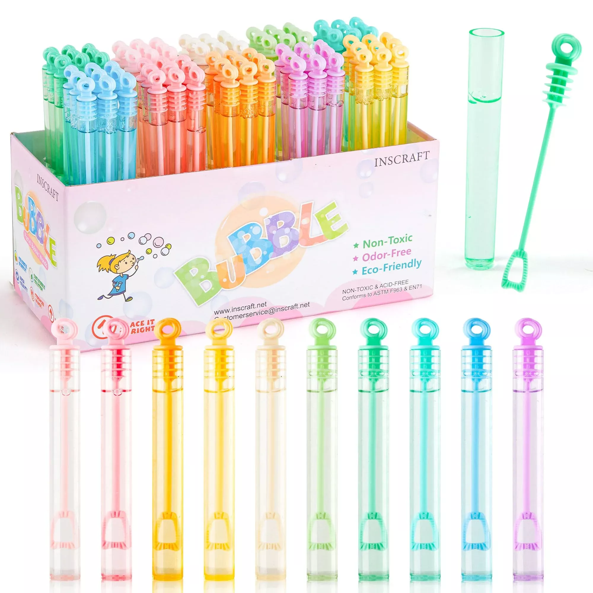 Inscraft Bubble Wand, 90 Pack Pastel Bubble Wands Bulk 15 Colors For H