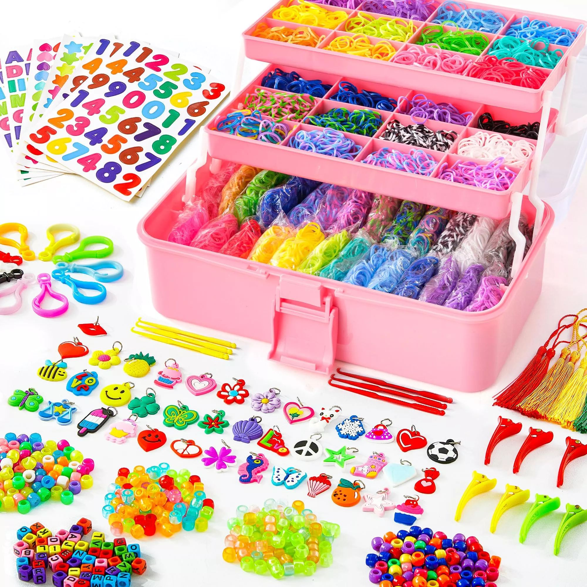 INSCRAFT Rubber Loom Bands Set, 17500+ Pieces, Rose Pink, 28