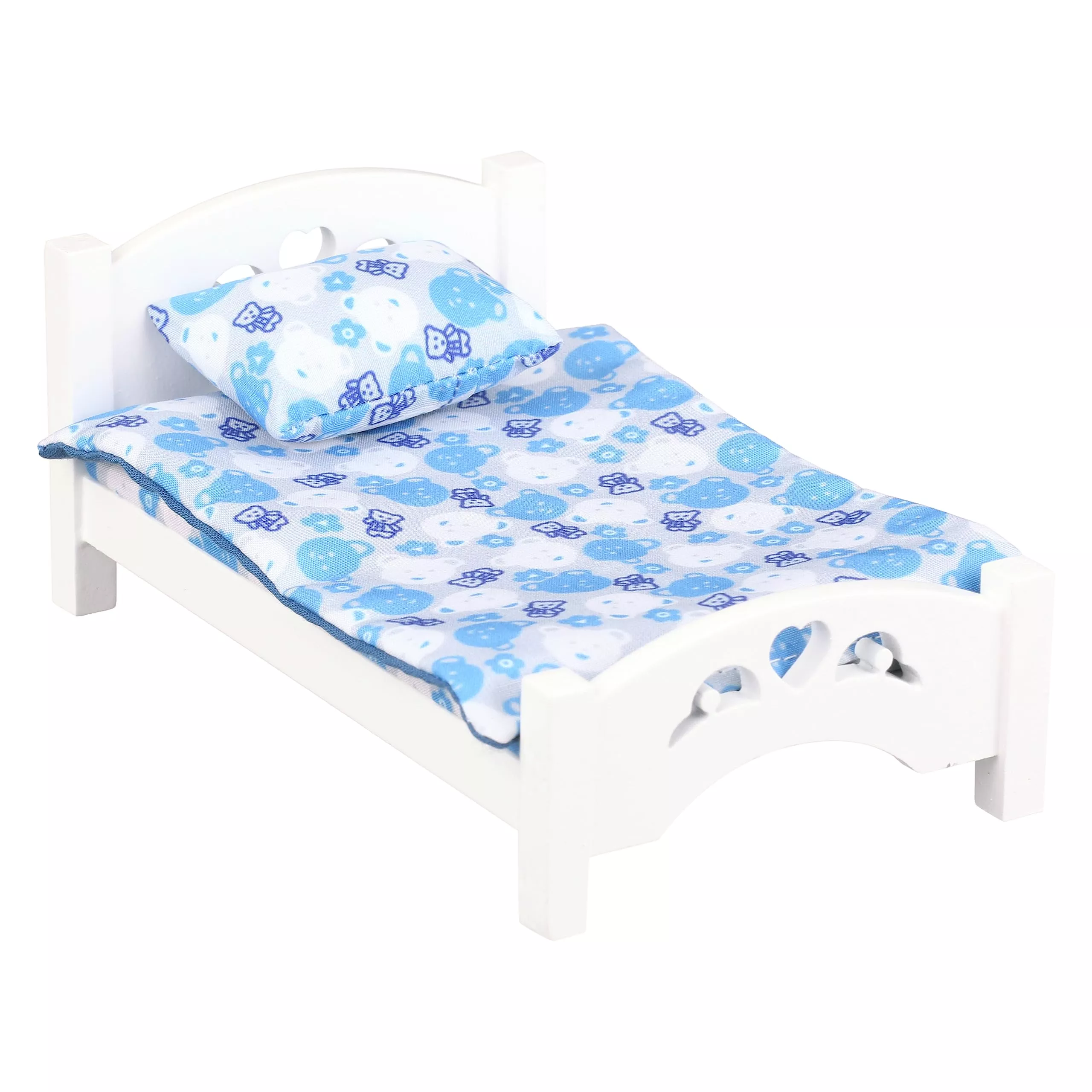 Inusitus Dollhouse Bed Set for 1/12 Scale Dolls, White Wood, Small