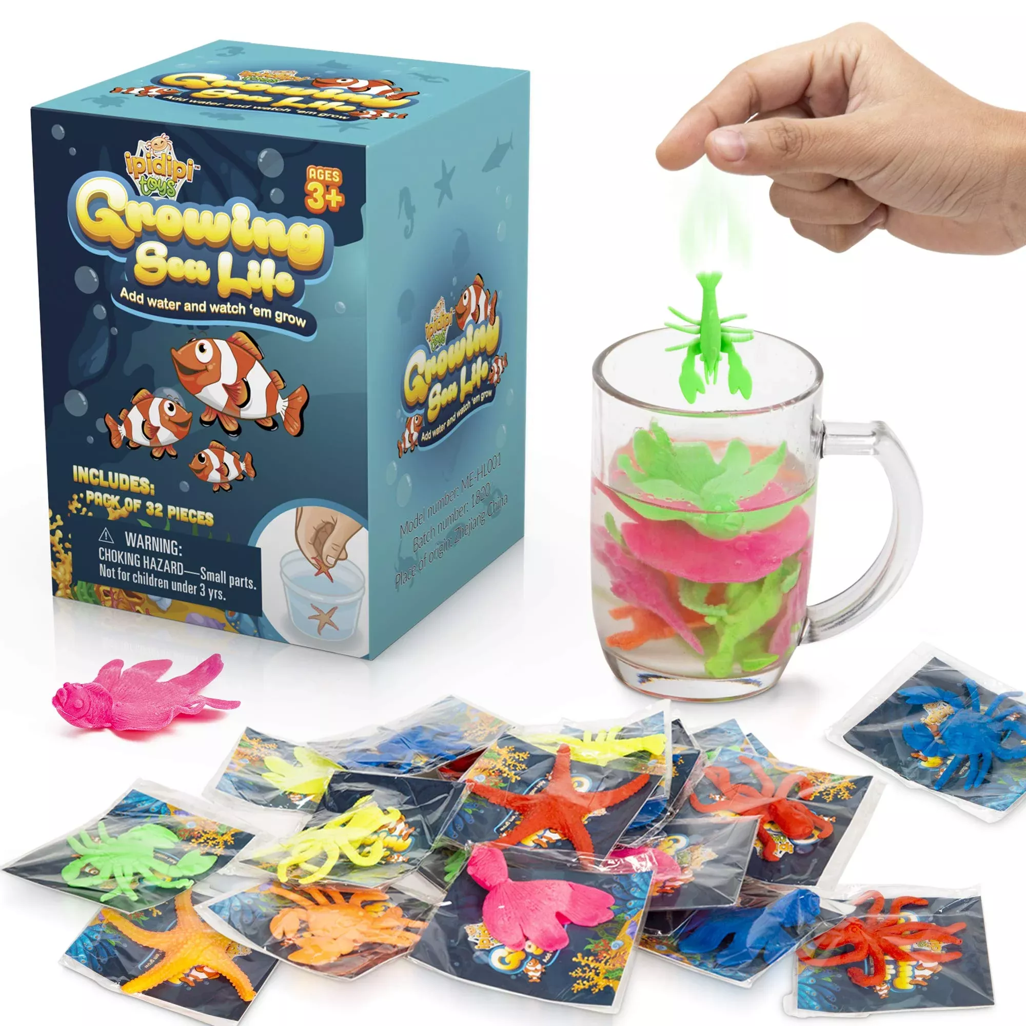 IPIDIPI TOYS Water Growing Sea Creature Toys, Assorted Colors, 25 Piec