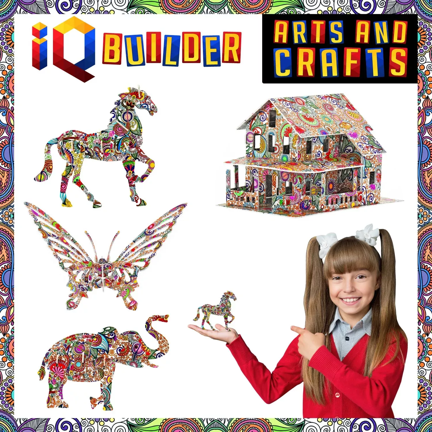 IQ BUILDER 3D Art Coloring Puzzle Kit for Kids and Adults, Large