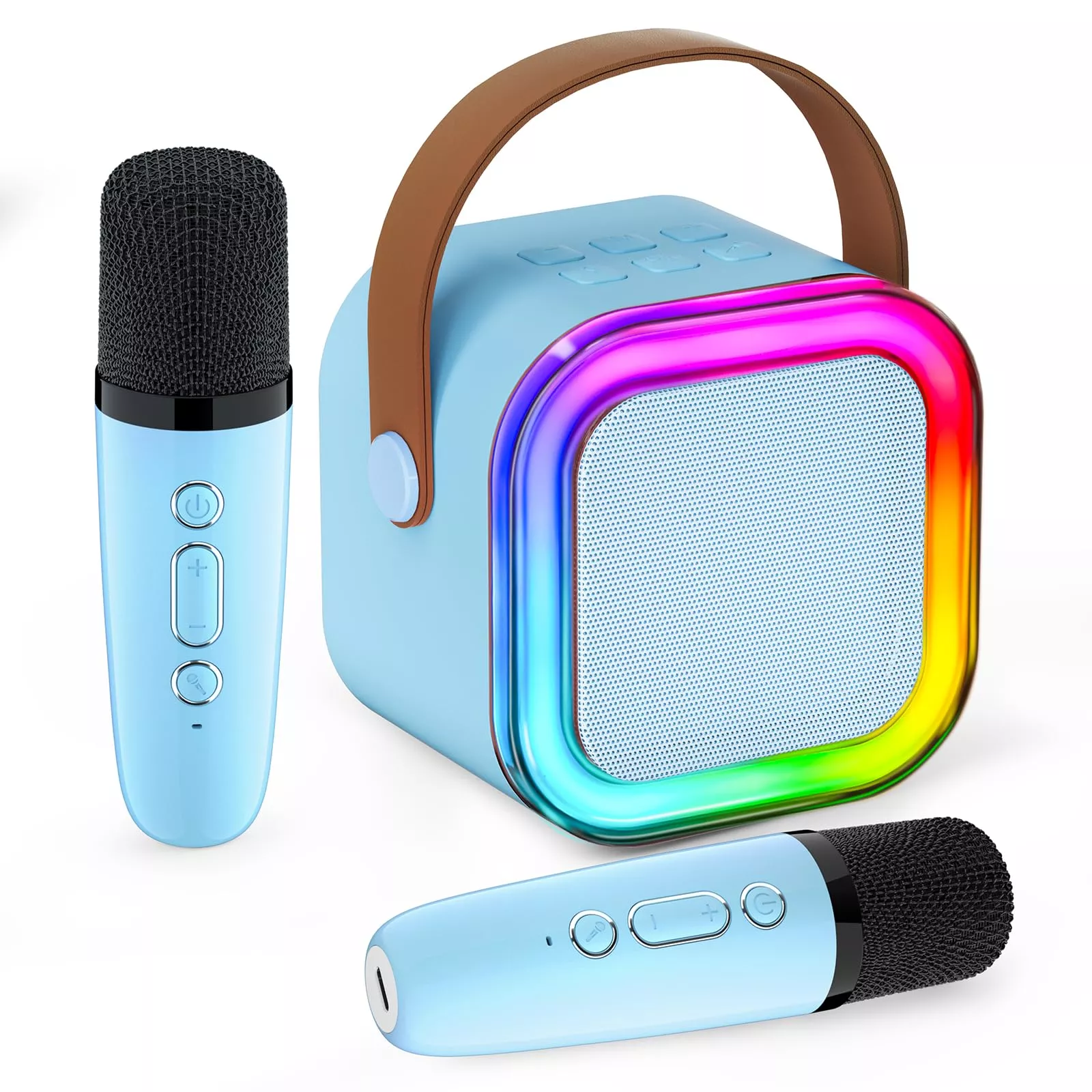 IROO Karaoke Machine for Kids, Bluetooth, Blue, Dual Microphones