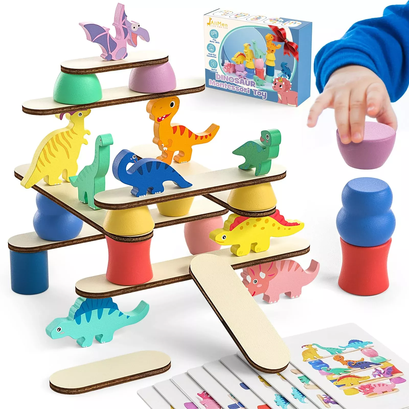 JAiiMen Montessori Dinosaur Toy Set for Toddlers - 9 Blocks, Medium
