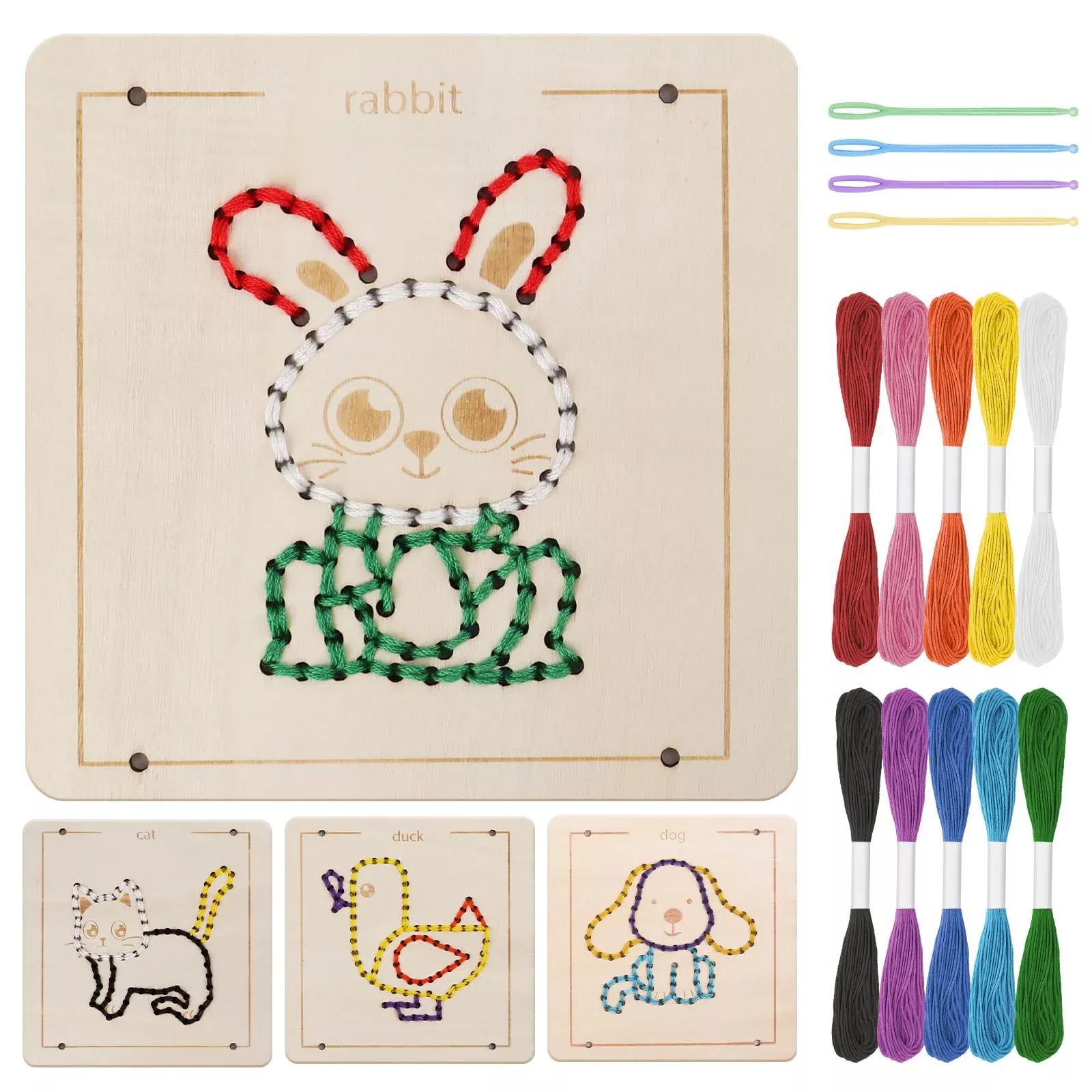 JAiiMen Wooden Lacing Toy Set for Toddlers, Multicolored, 4