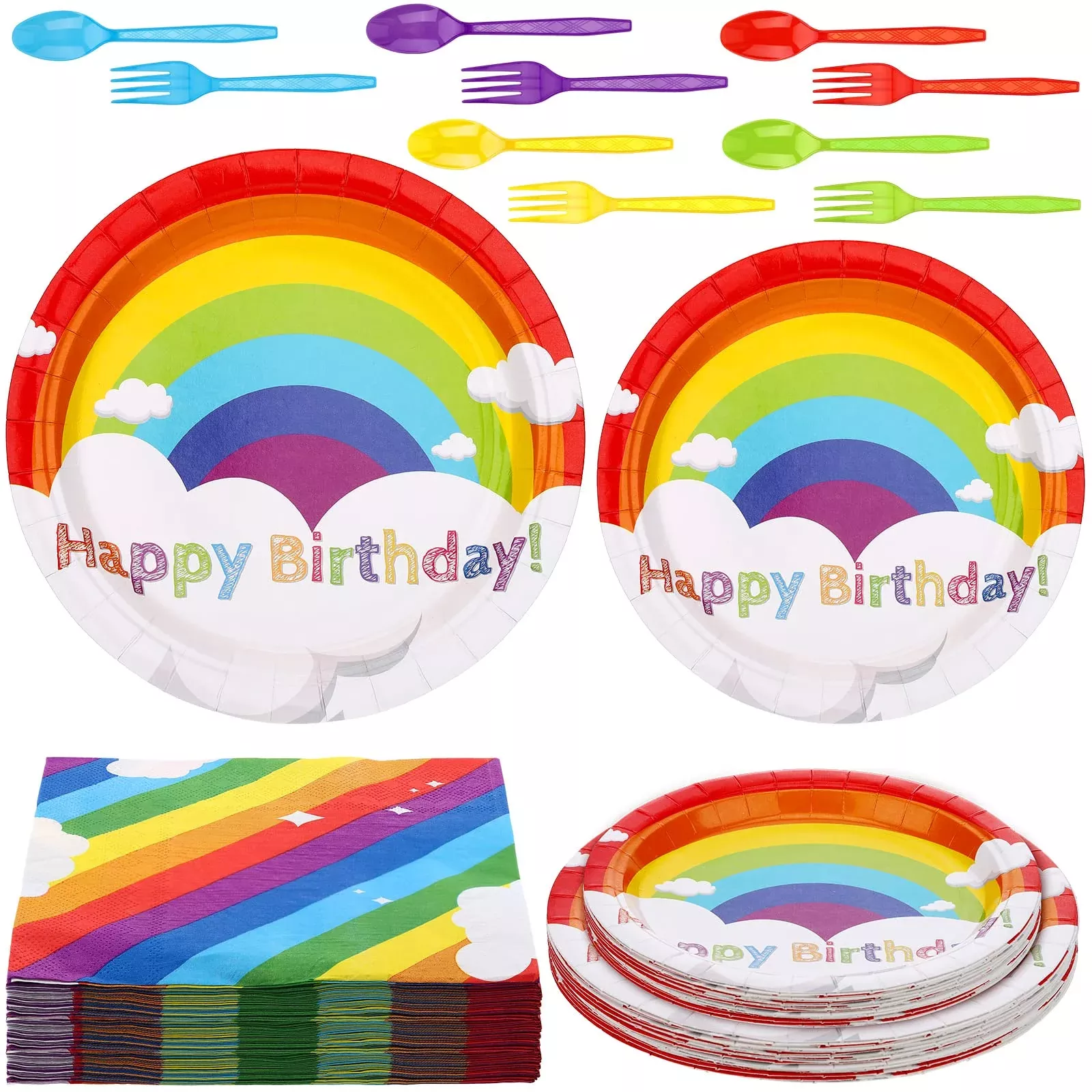 Jetec Party Plates Set for 40 Guests, 7-9 Inch, Rainbow, Disposable