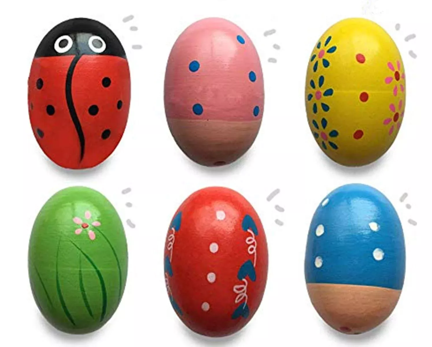 JoFAN Wooden Shake Eggs for Kids, 6 Pack Assorted Colors, 2"