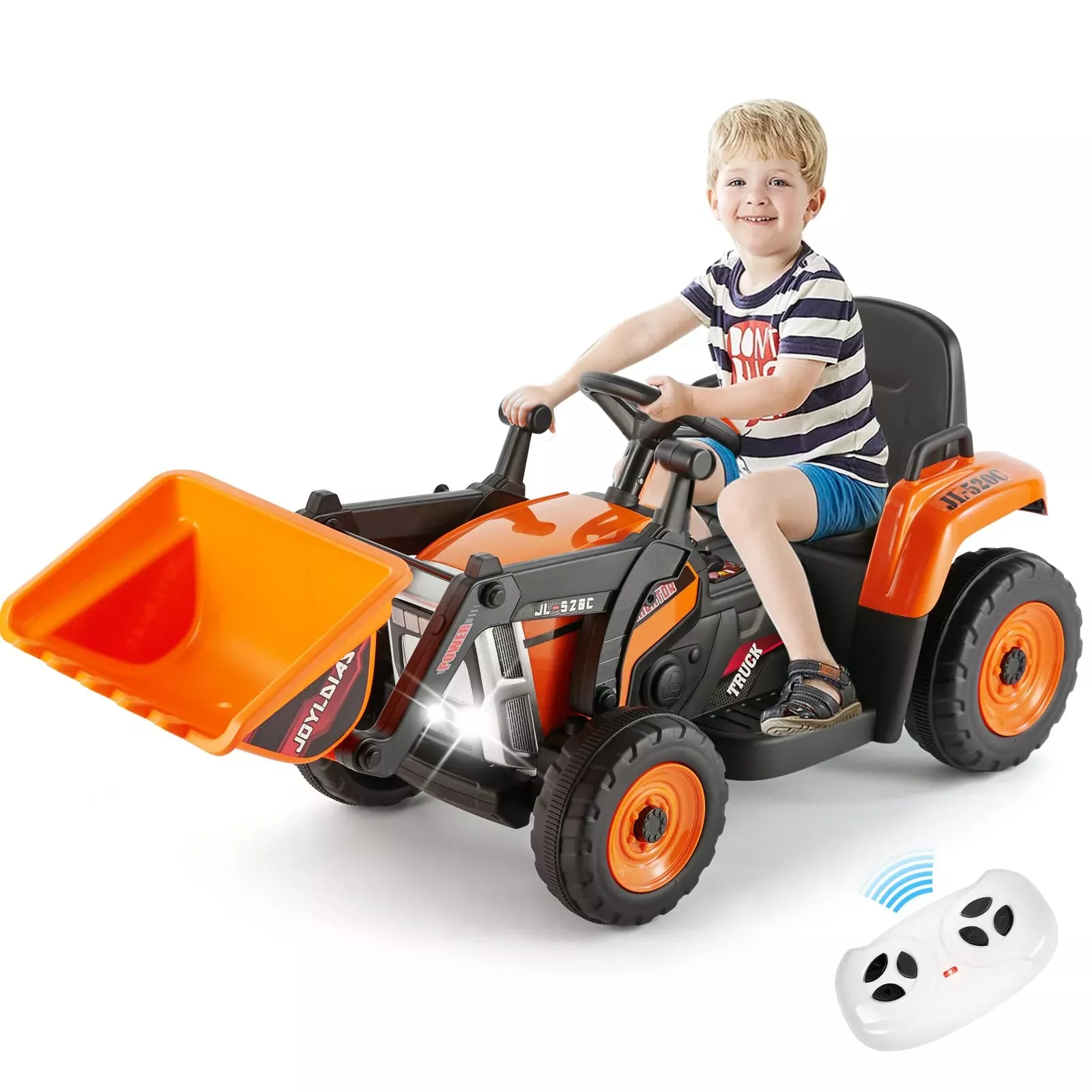 JOYLDIAS Excavator Ride On Toy 12V Battery Remote Control Orange 49.2
