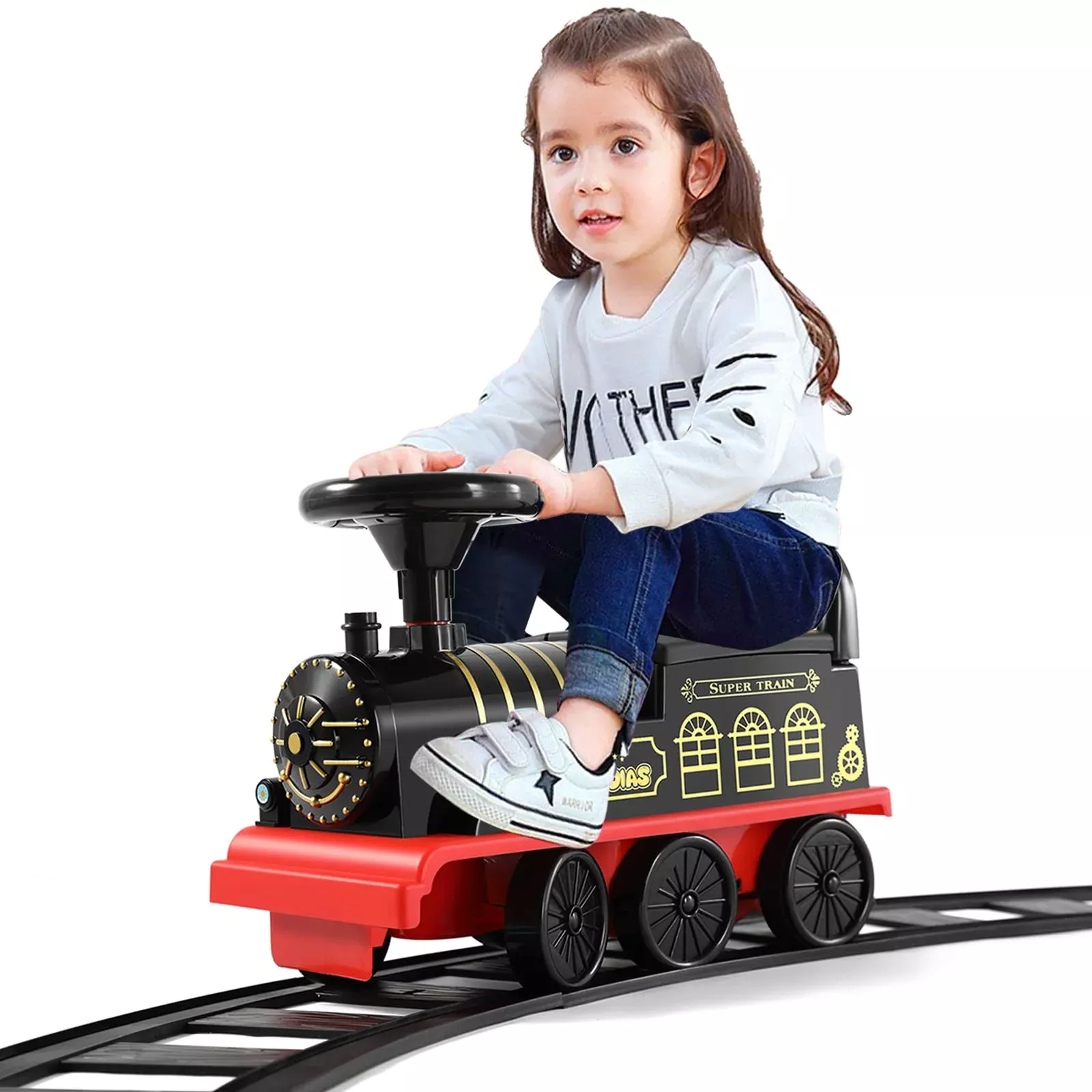 JOYLDIAS Ride On Train for Toddlers with Curved Tracks, Black