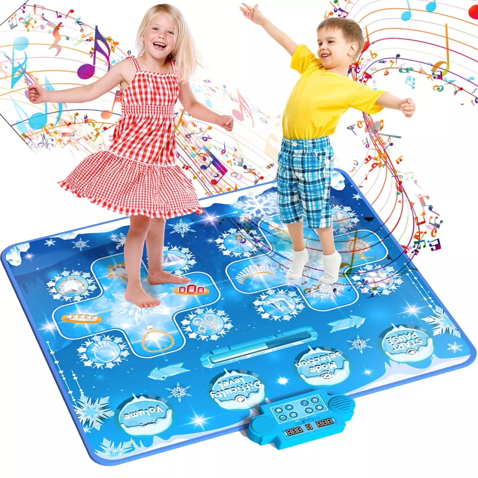 Joyvalley Dance Mat for Kids - 2-Player, Frozen Blue, Medium Size