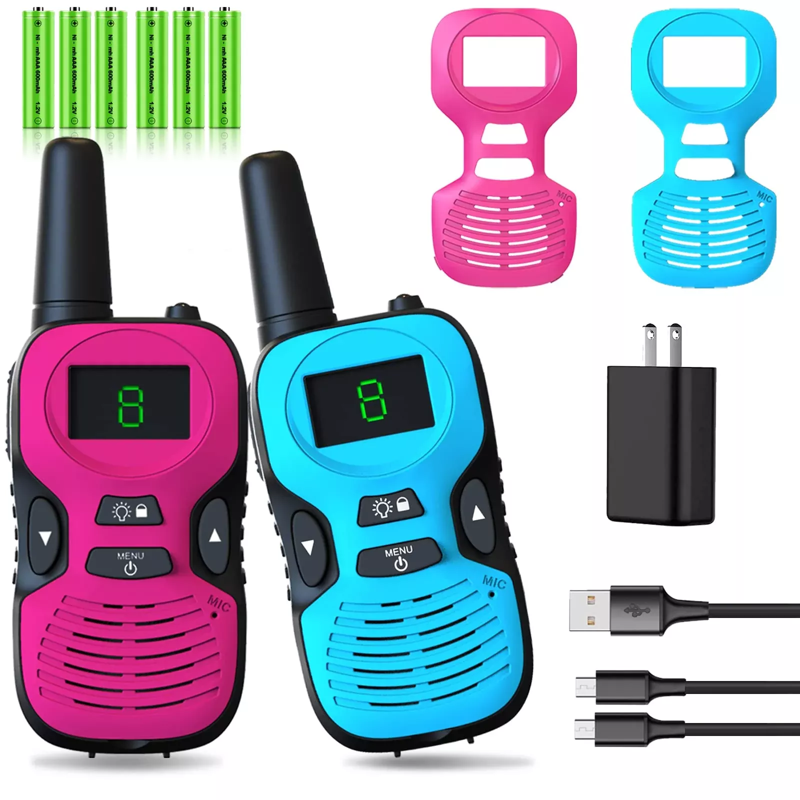 Jueion Walkie Talkies for Kids Rechargeable 2 Pack Blue Red