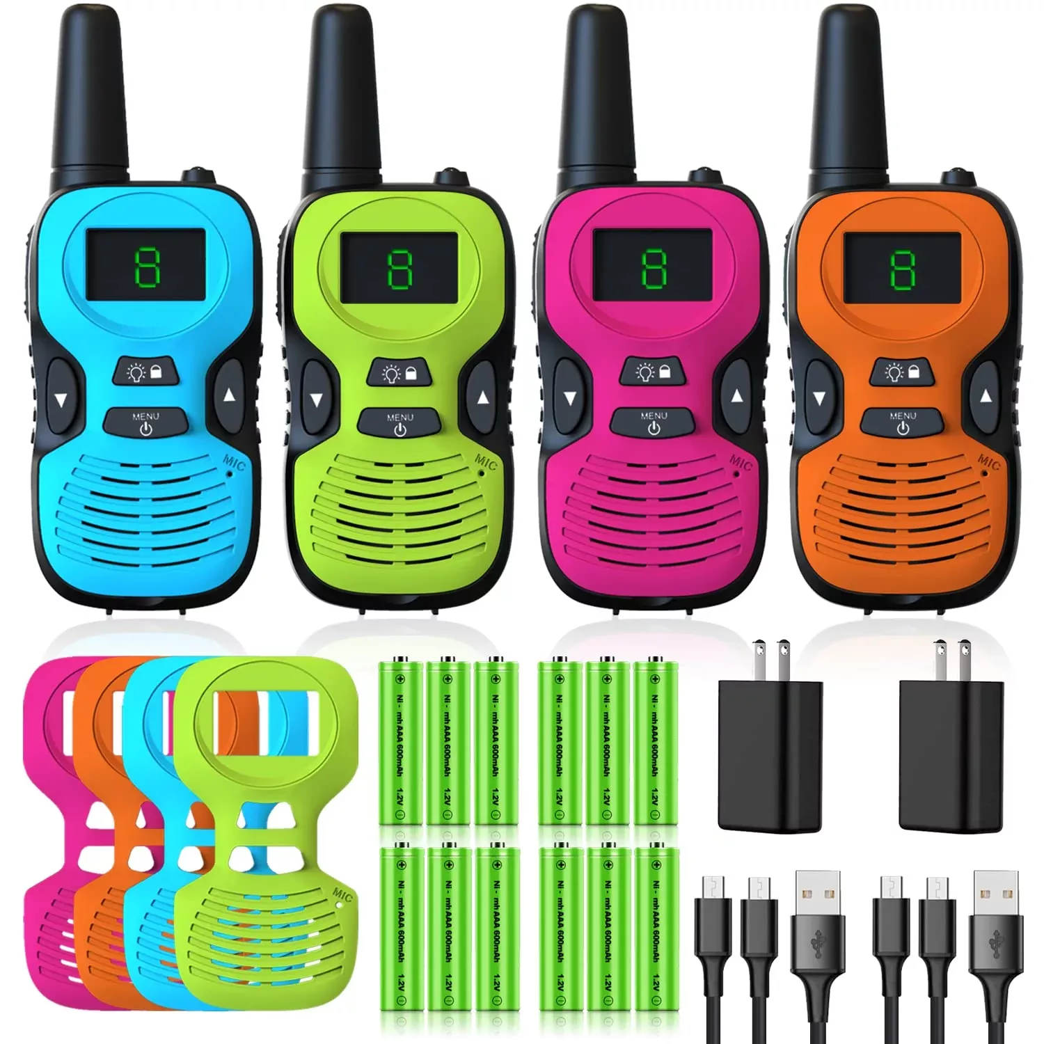 Jueion Walkie Talkies for Kids Rechargeable 4 Pack - Green Orange Blue Red
