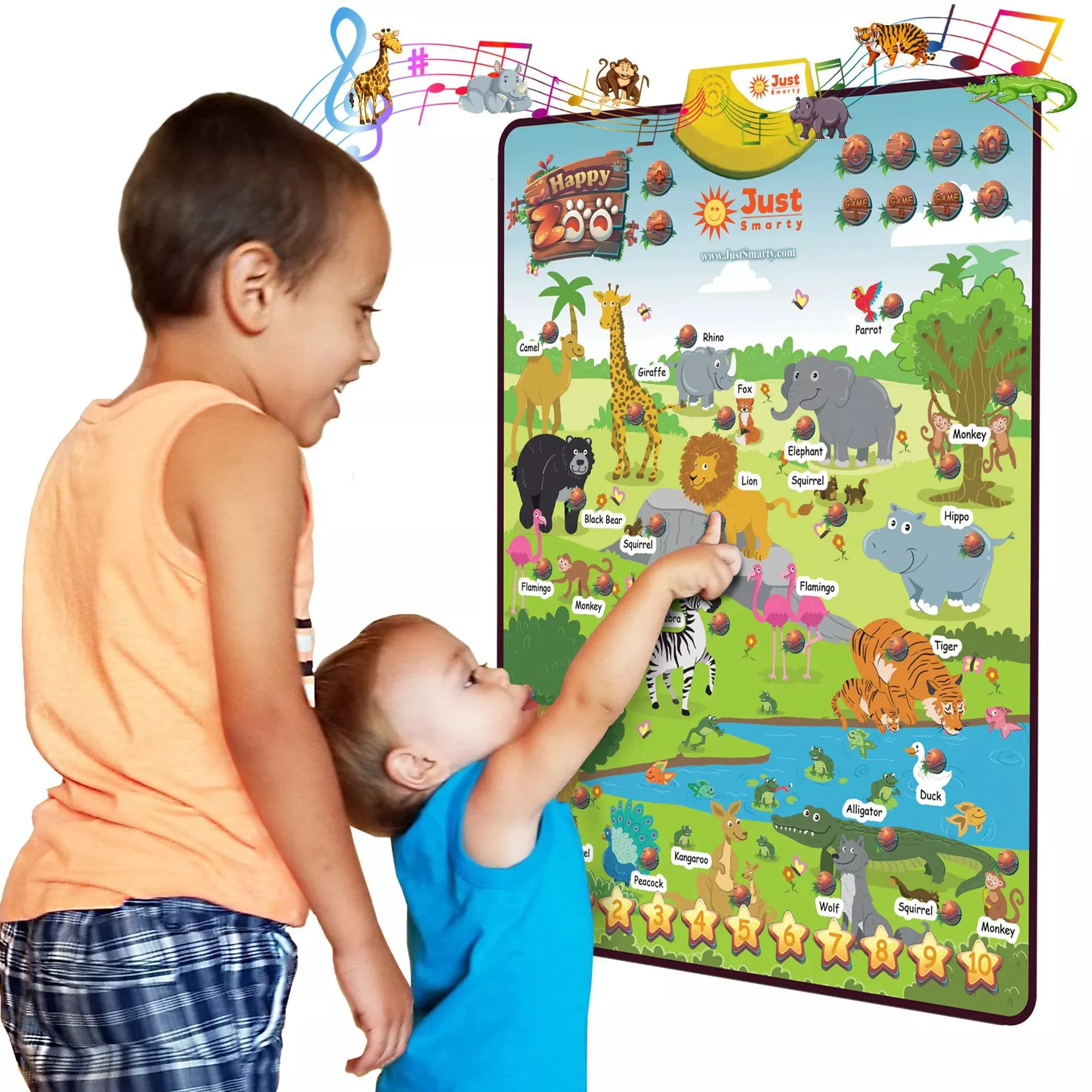 Just Smarty Zoo Animals Interactive Poster for Toddlers, Blue, 1 Count