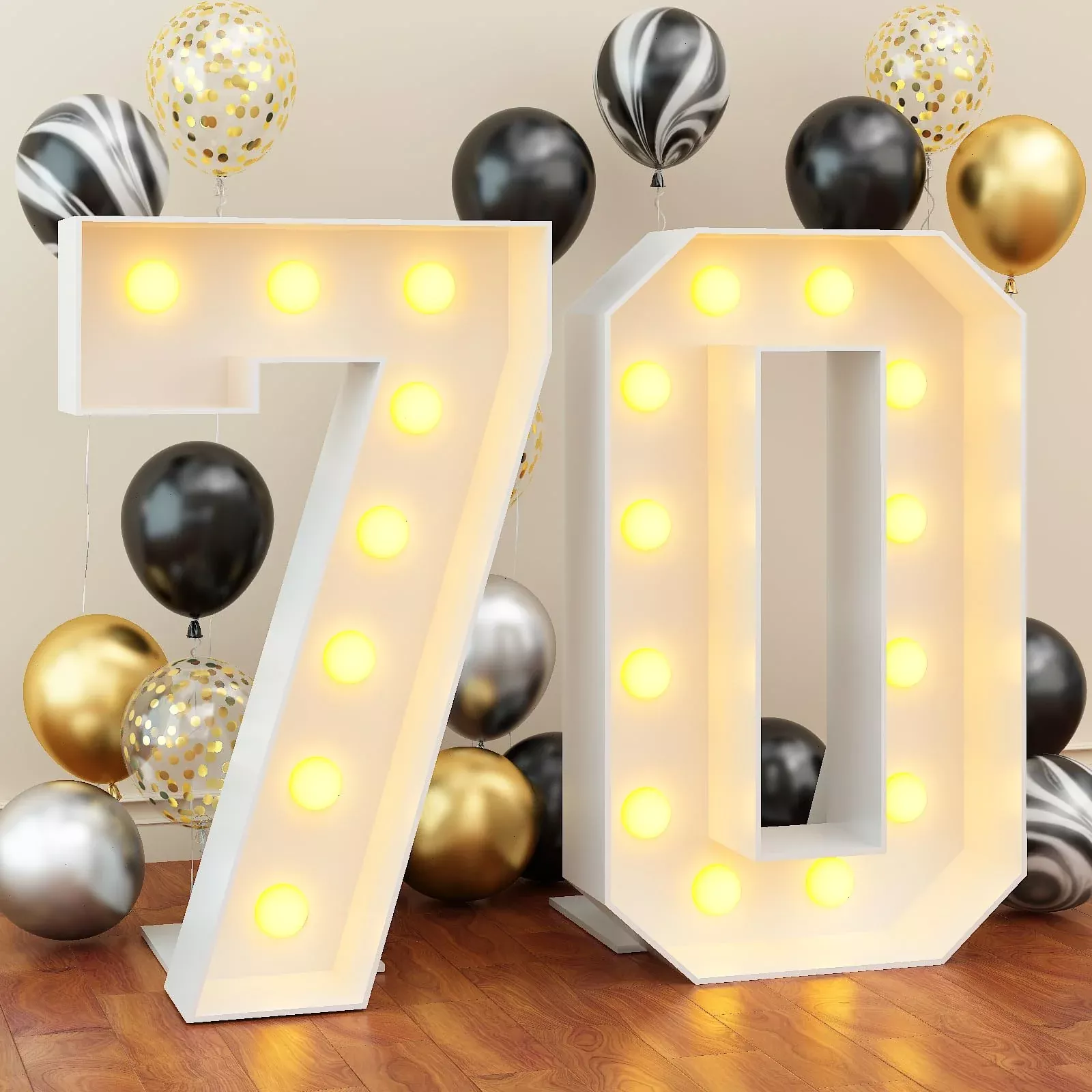 KAINSY 4ft Light Up Number 70 Marquee Frame - White Cardboard Sign for