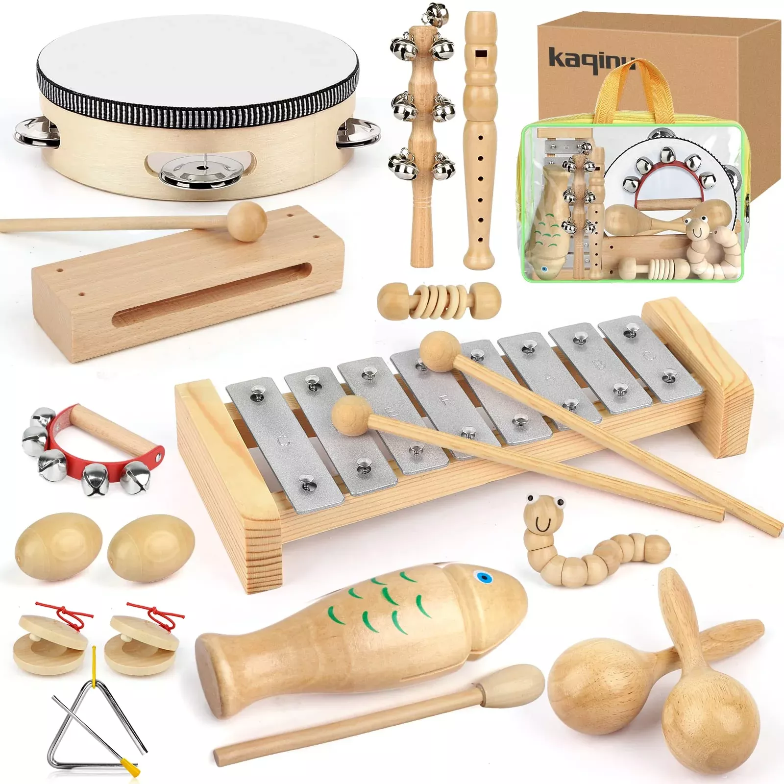 Kaqinu 23-Piece Toddler Musical Instruments Set - Non-Toxic Wood
