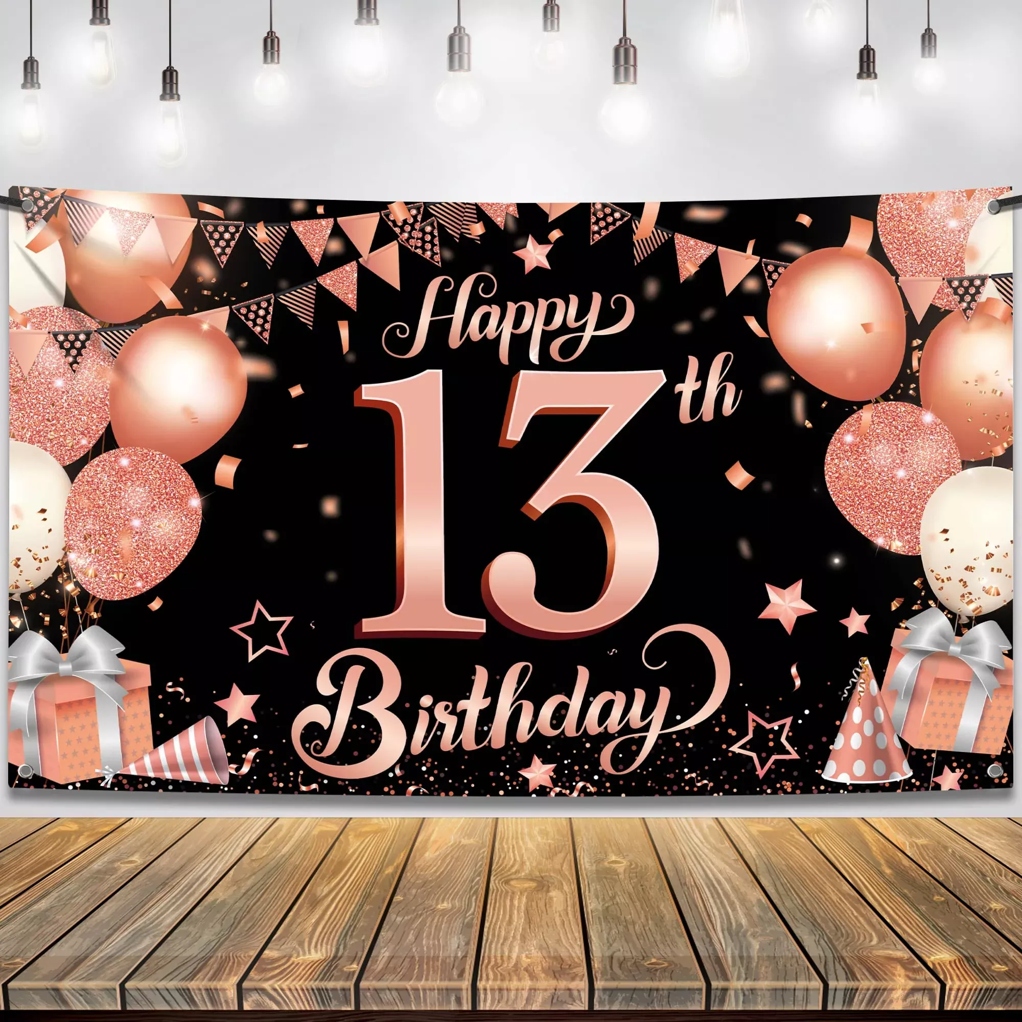 KatchOn 13th Birthday Banner Rose Gold 72x44 Inch Cloth Fabric