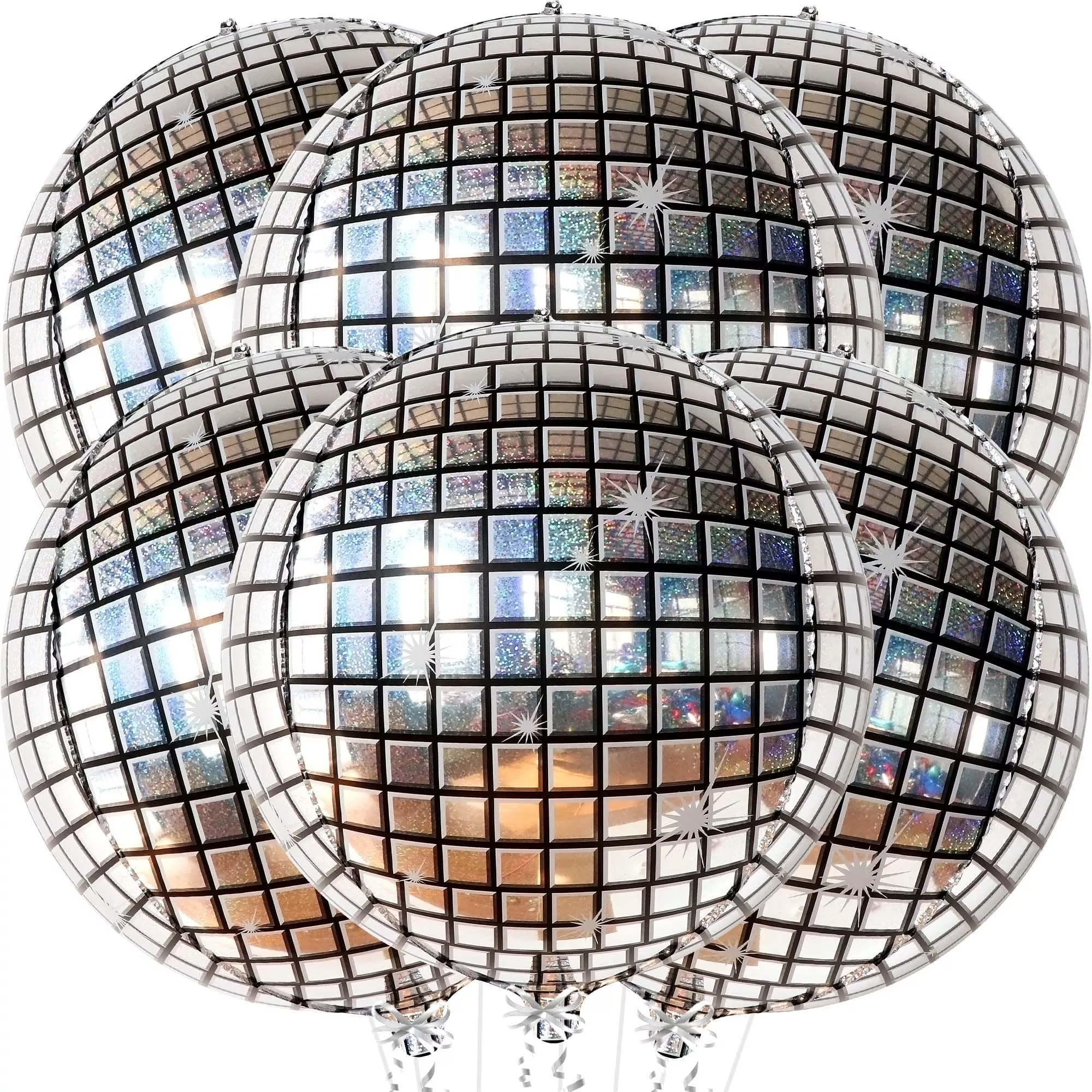 KatchOn Disco Ball Balloons 22" Laser Silver Pack of 6 Party Decor