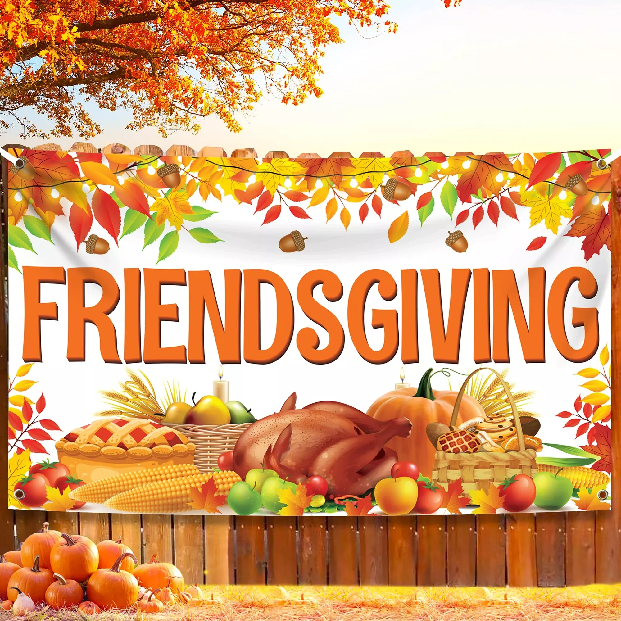KatchOn Friendsgiving Banner 72x44 Inch Copper and White Cloth Decor