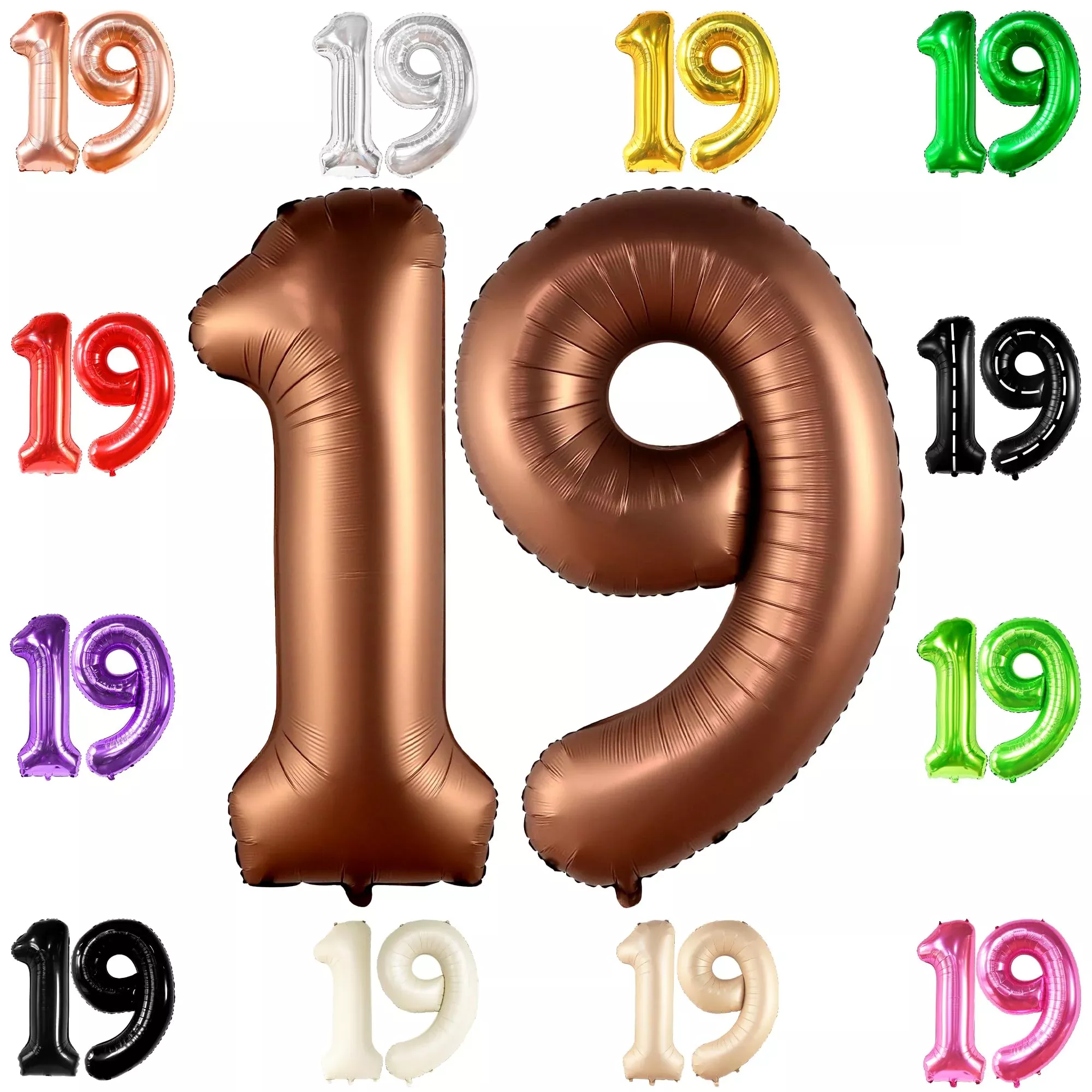 KatchOn Large Coffee Brown 19 Number Balloon - 40 Inch, Pack of 1