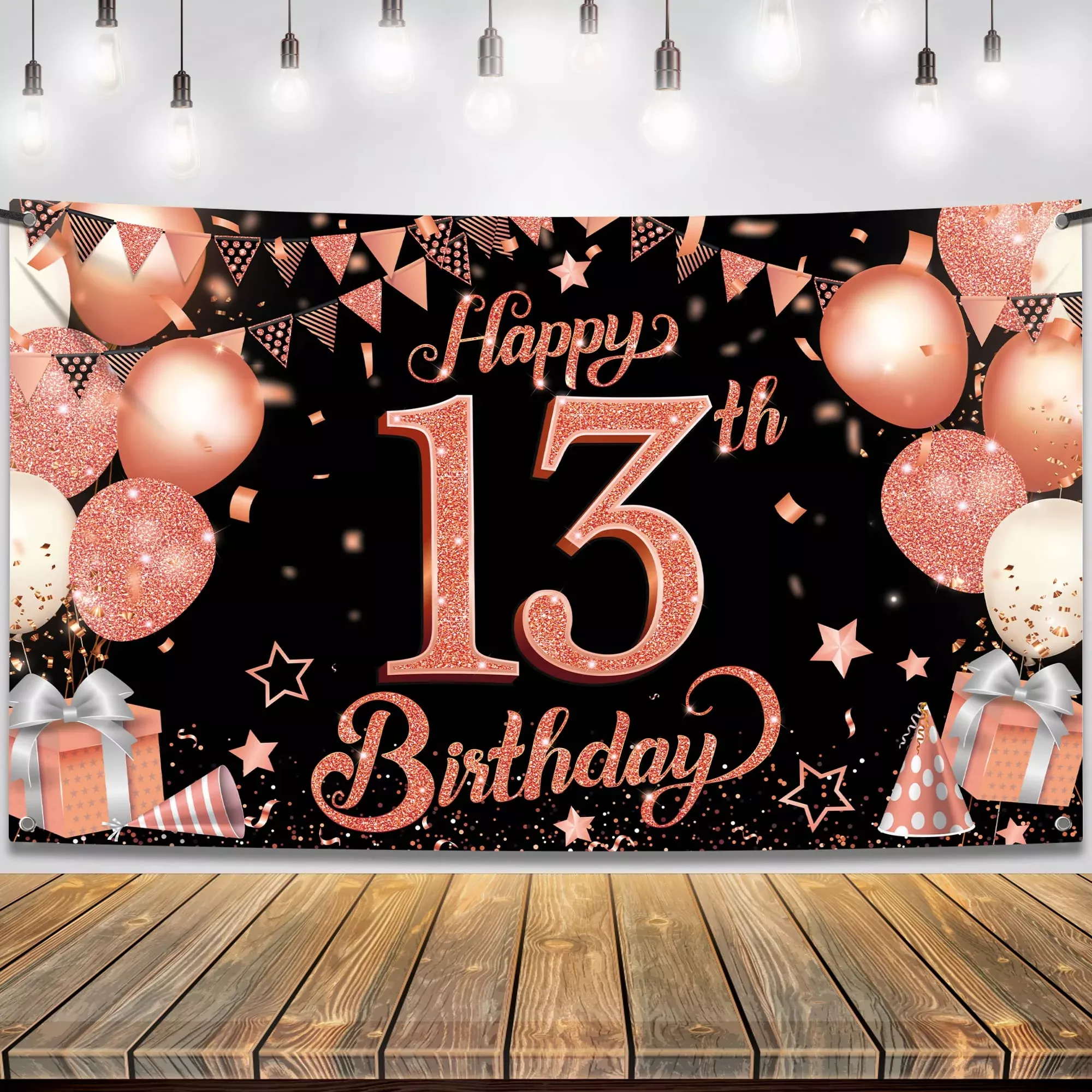 KatchOn Rose Gold 13th Birthday Banner 72x44 Inch Cloth Fabric
