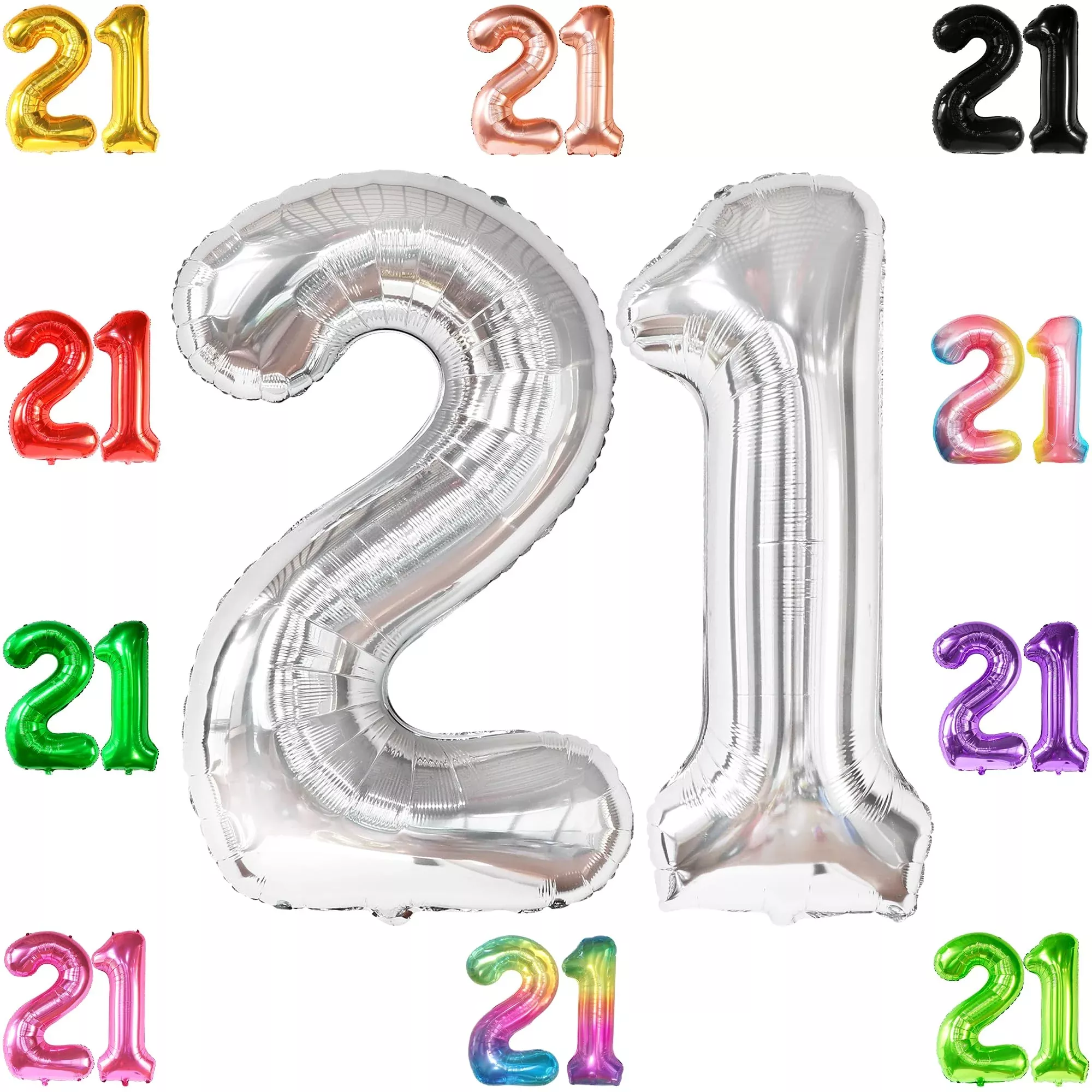 KatchOn Silver Number 21 Balloon, 40 Inch Mylar Foil, 1