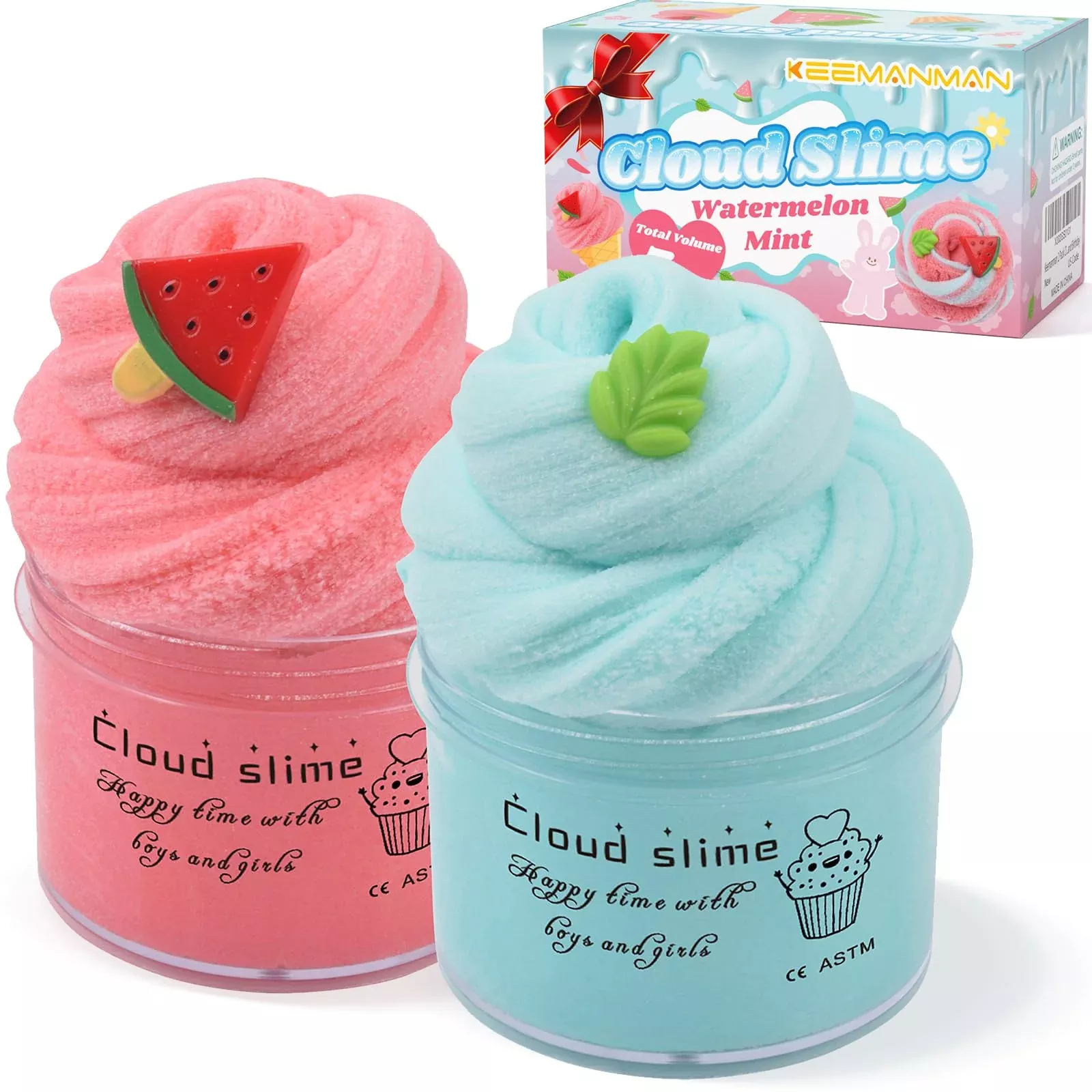 Keemanman Cloud Slime Kit 2 Pack - Red & Light Blue, Non-Sticky
